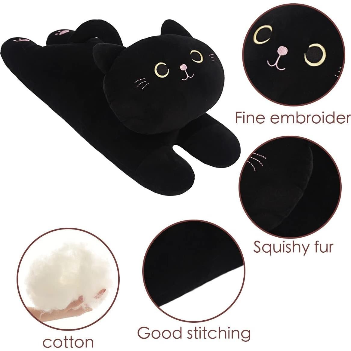 Almohada de Gato de Peluche ARELUX Negra 25.4x12.7 cm