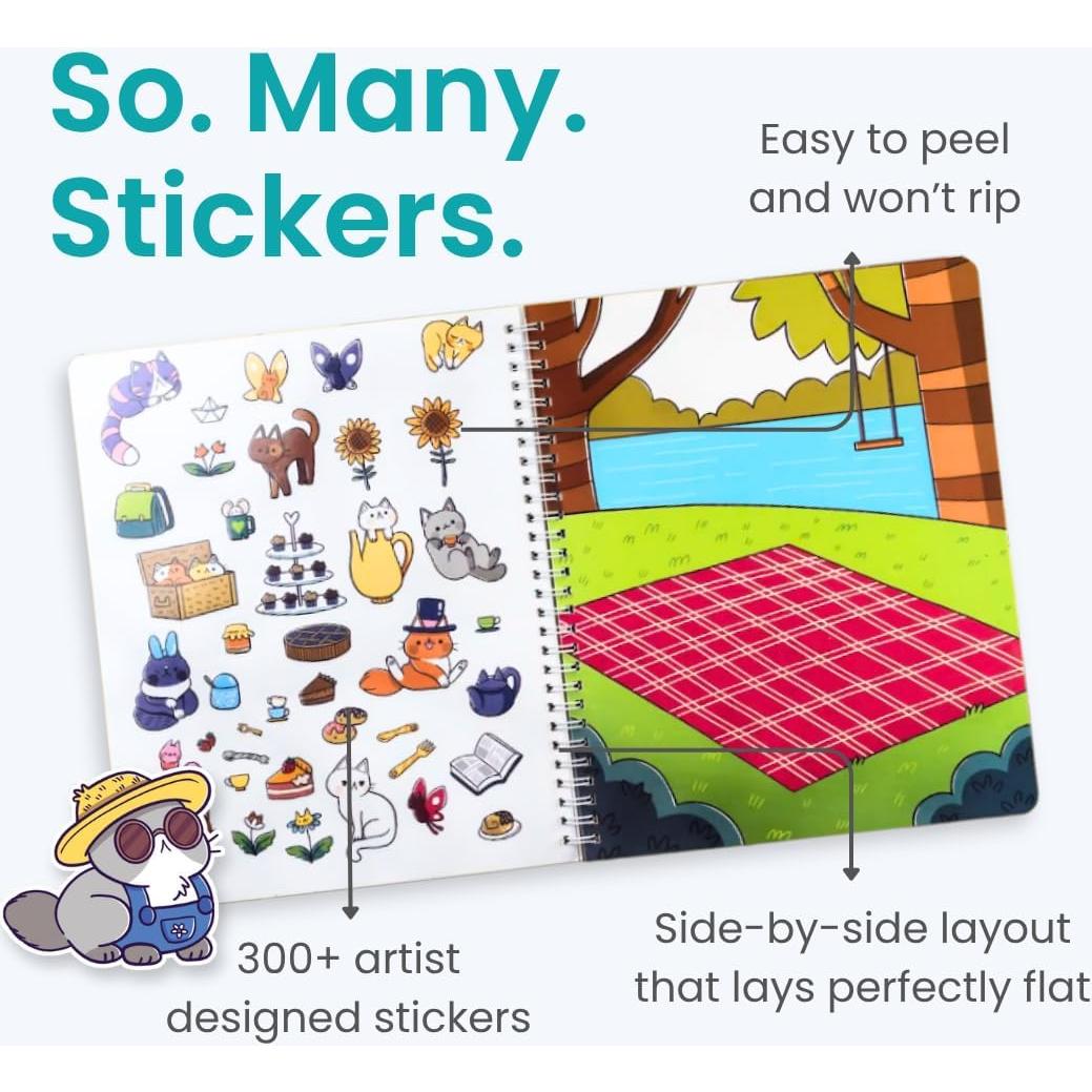 Libro de Stickers de Gatos Cupkin + 300 Stickers y Colorear