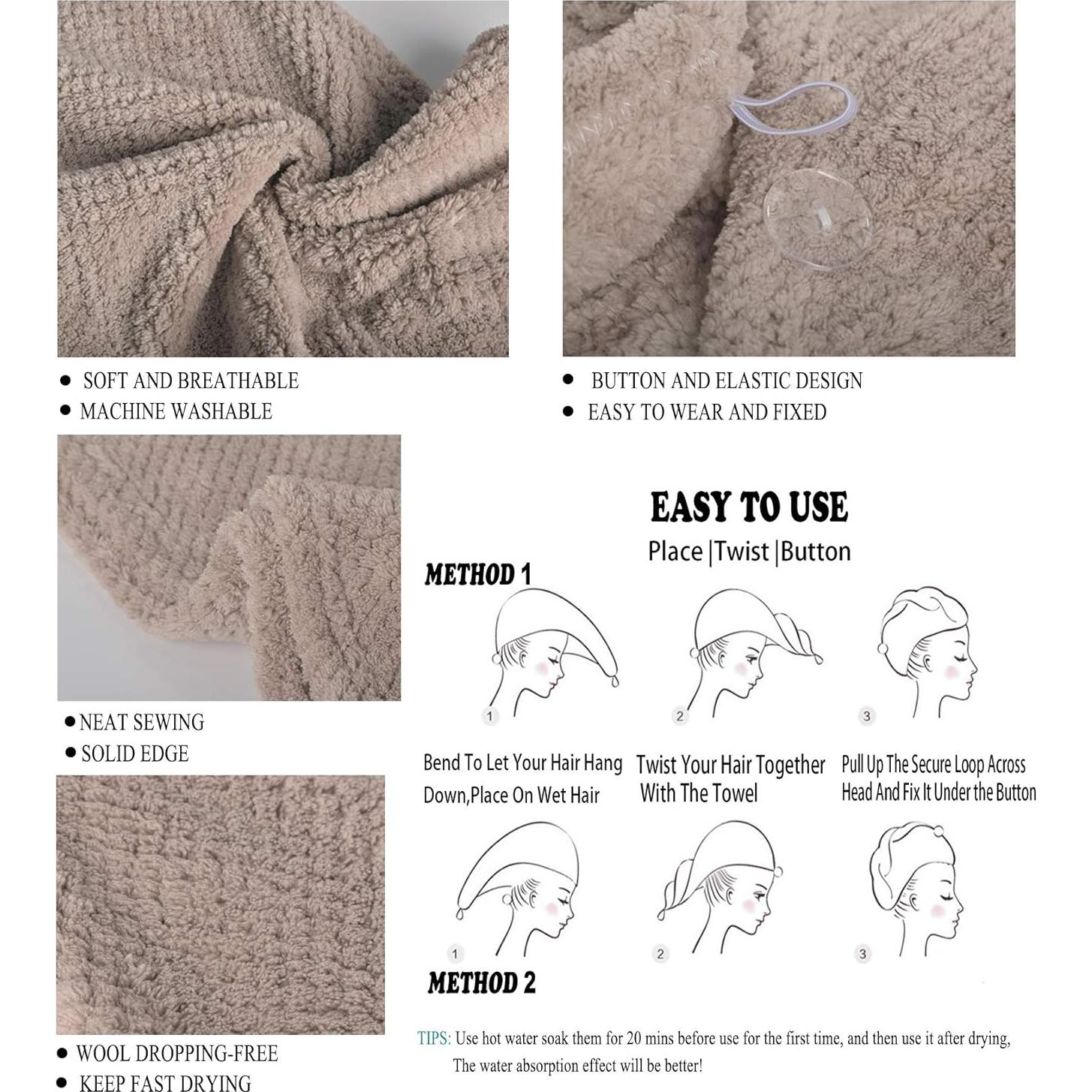 Toalla de Microfibra para Cabello ELLEWIN 3 Piezas Secado Rápido