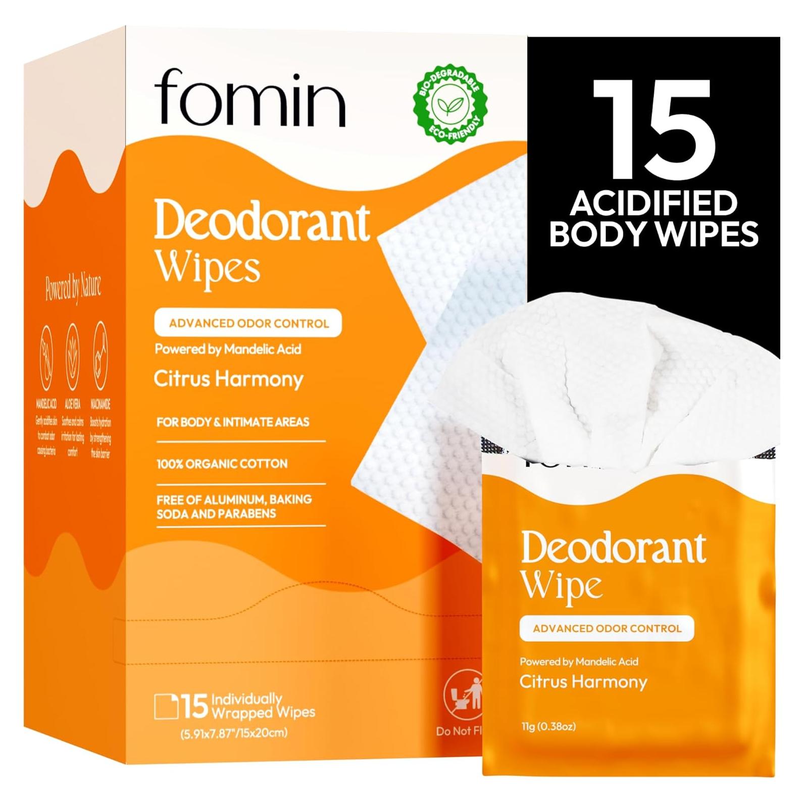 Toallitas Desodorantes Biodegradables FOMIN 15 Unidades Armonía Cítrica