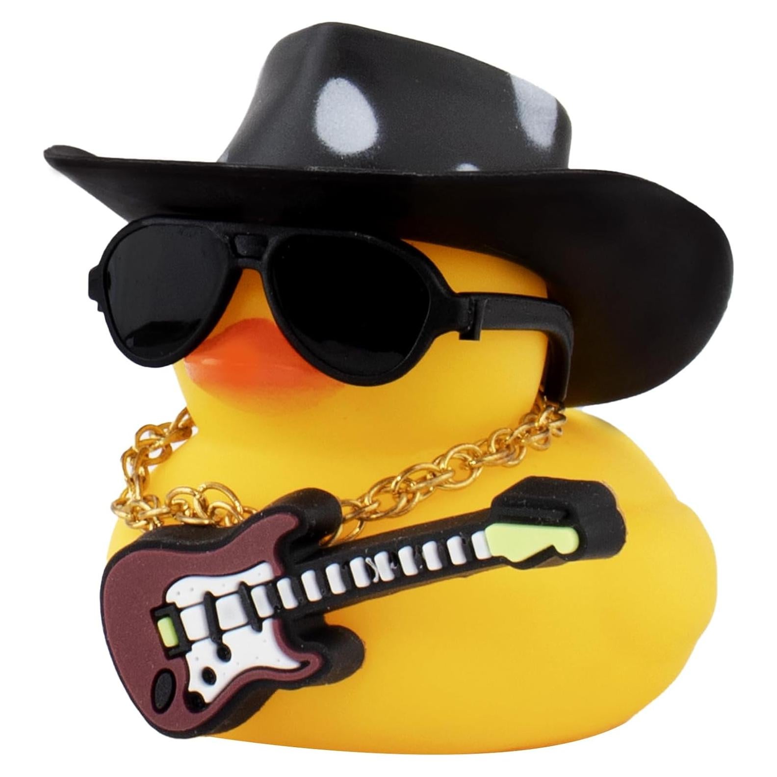 Adorno de Pato de Goma Wonuu para Coche con Sombrero y Guitarra
