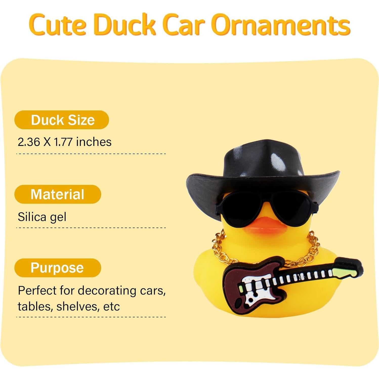 Adorno de Pato de Goma Wonuu para Coche con Sombrero y Guitarra