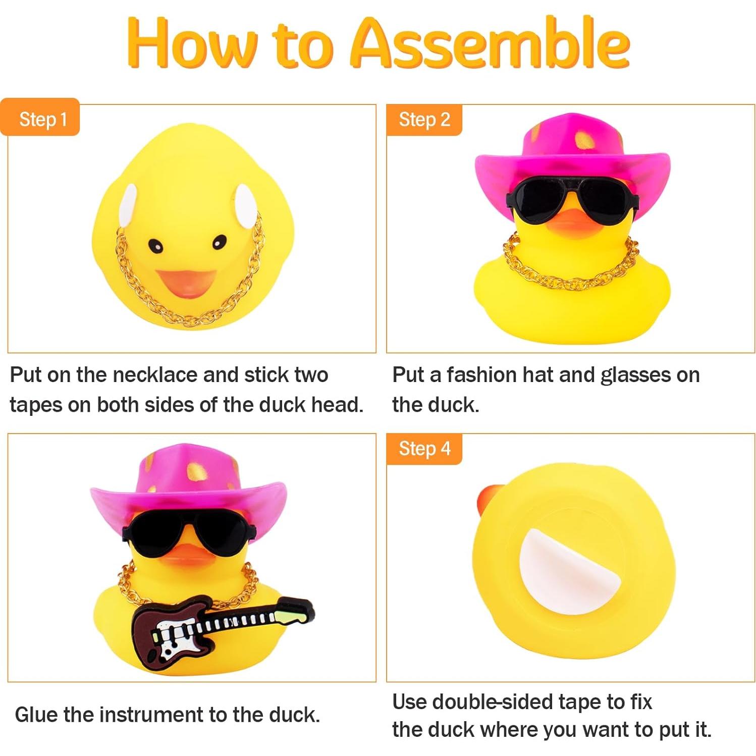 Adorno de Pato de Goma Wonuu para Coche con Sombrero y Guitarra