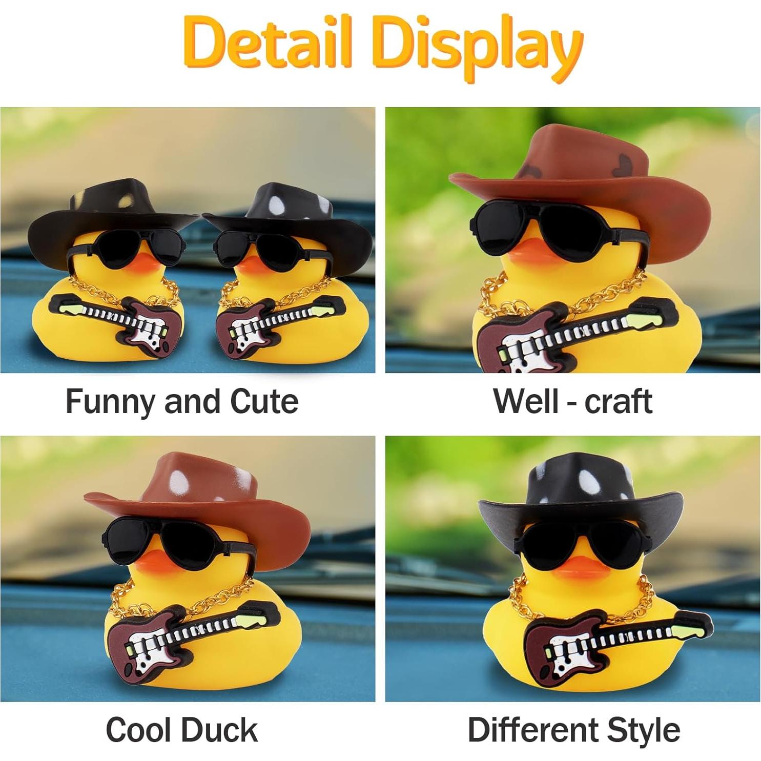 Adorno de Pato de Goma Wonuu para Coche con Sombrero y Guitarra
