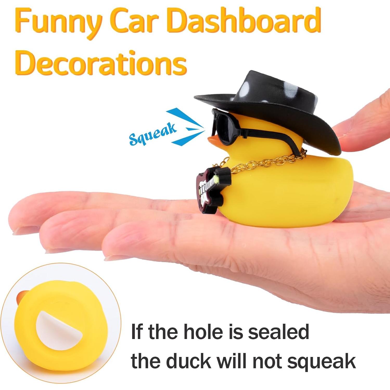 Adorno de Pato de Goma Wonuu para Coche con Sombrero y Guitarra