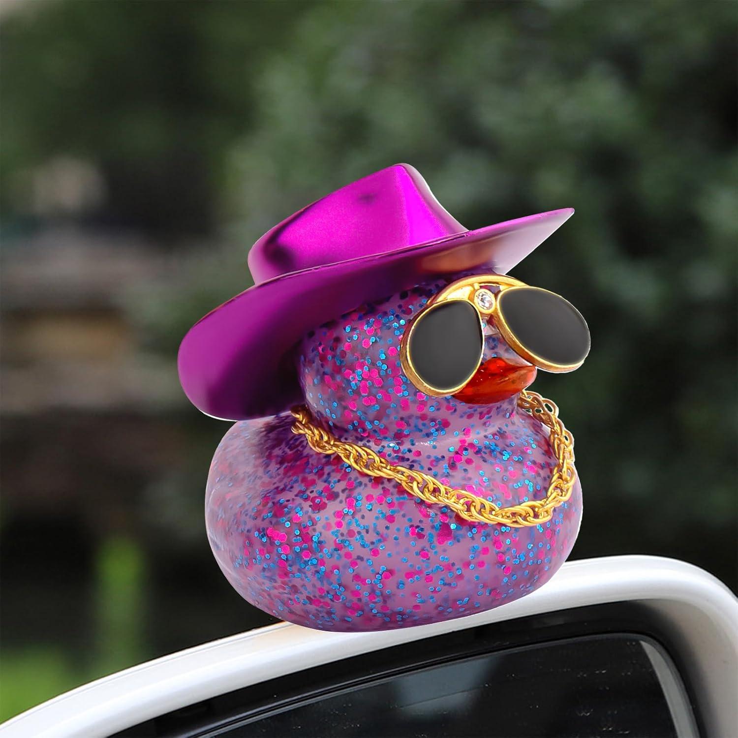 Pato de Goma para Auto wonuu con Sombrero y Gafas - Mini 5.08cm