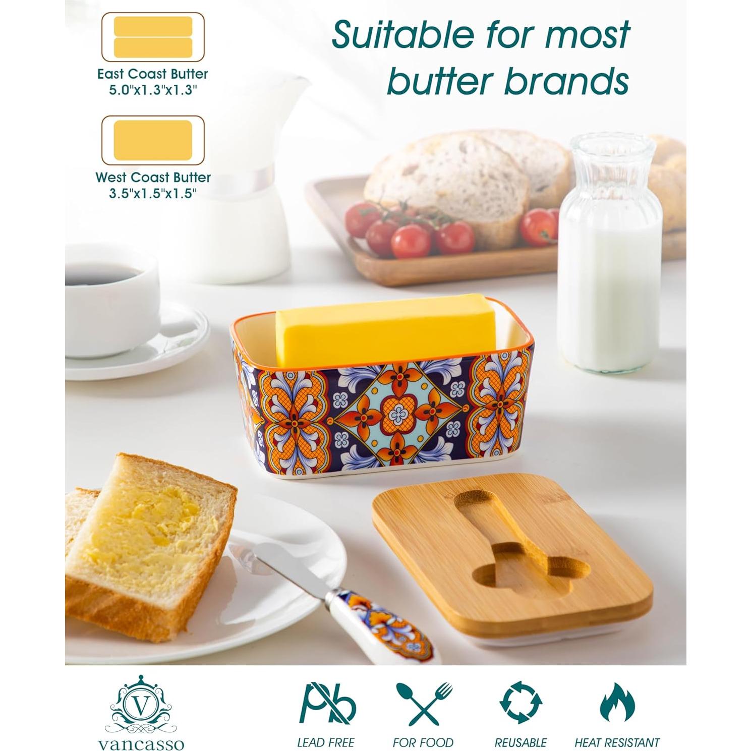 Plato de Mantequilla vancasso SIMI con Tapa de Bambú 16.5 cm