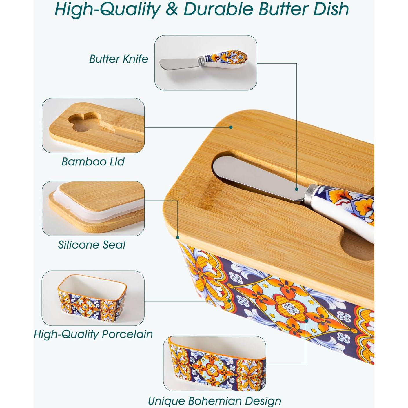 Plato de Mantequilla vancasso SIMI con Tapa de Bambú 16.5 cm