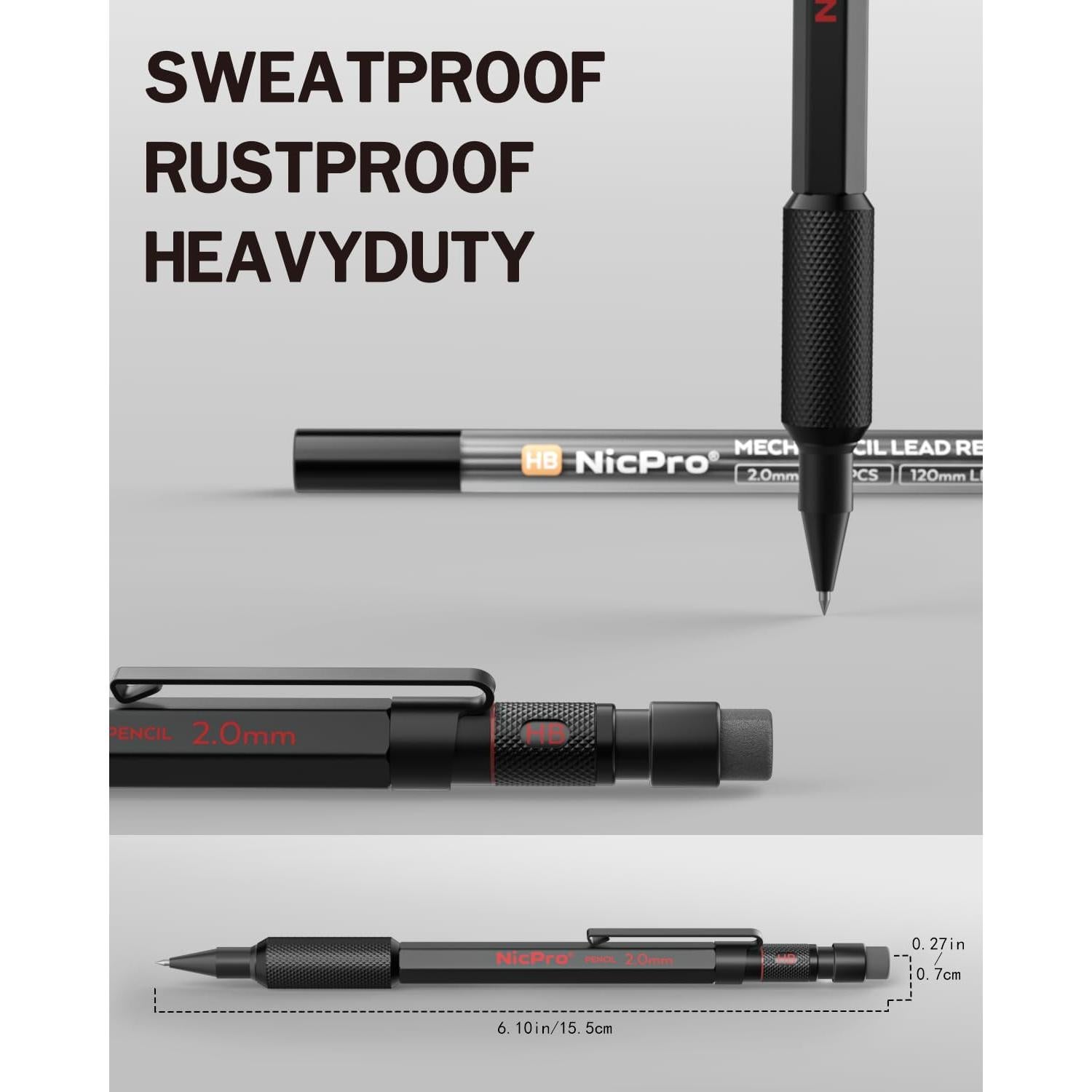 Conjunto de 3 Lápices Mecánicos Nicpro 2mm con Estuche y Minas