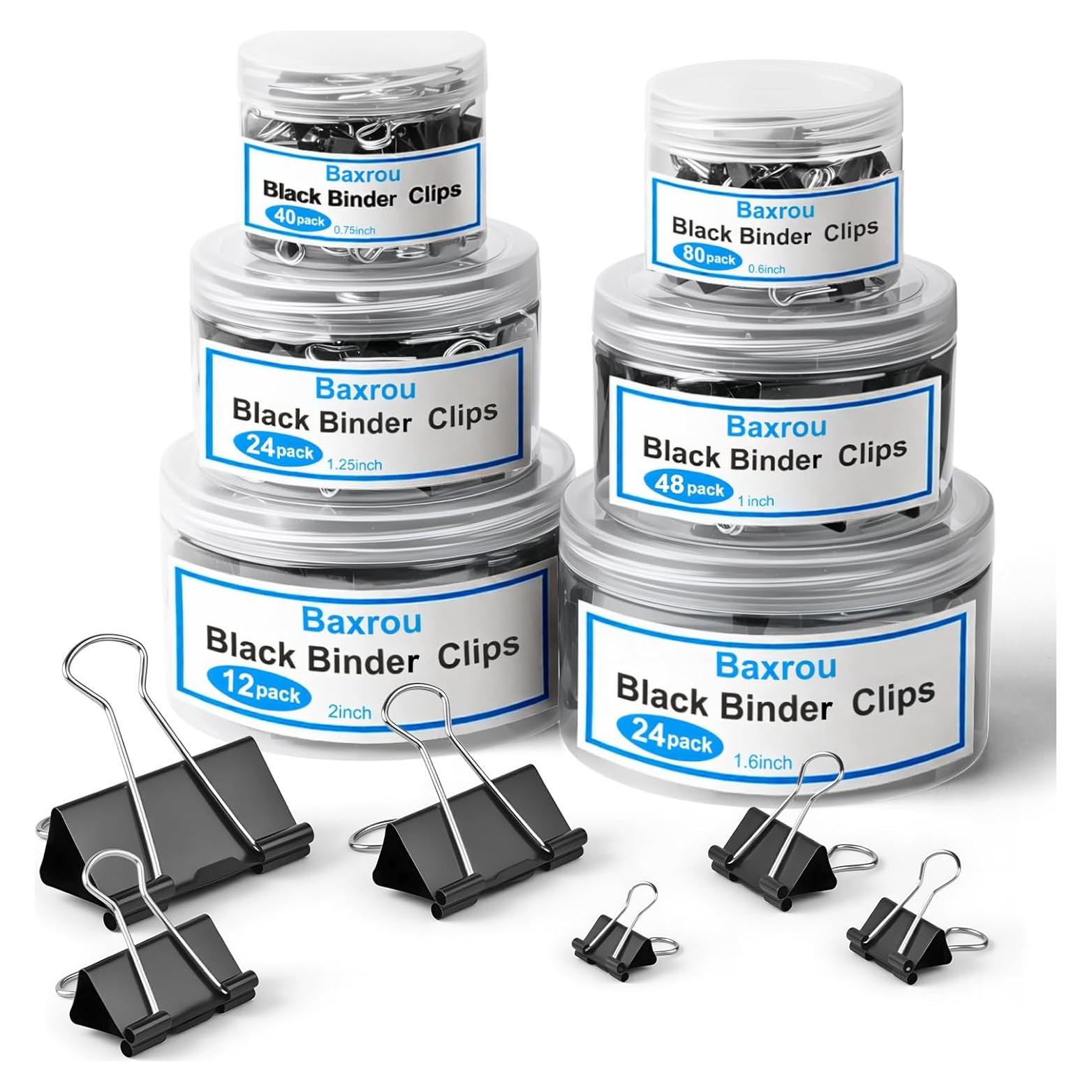 228 Clips de Carpeta Asortidos Baxrou - Metal Negro, 6 Tamaños
