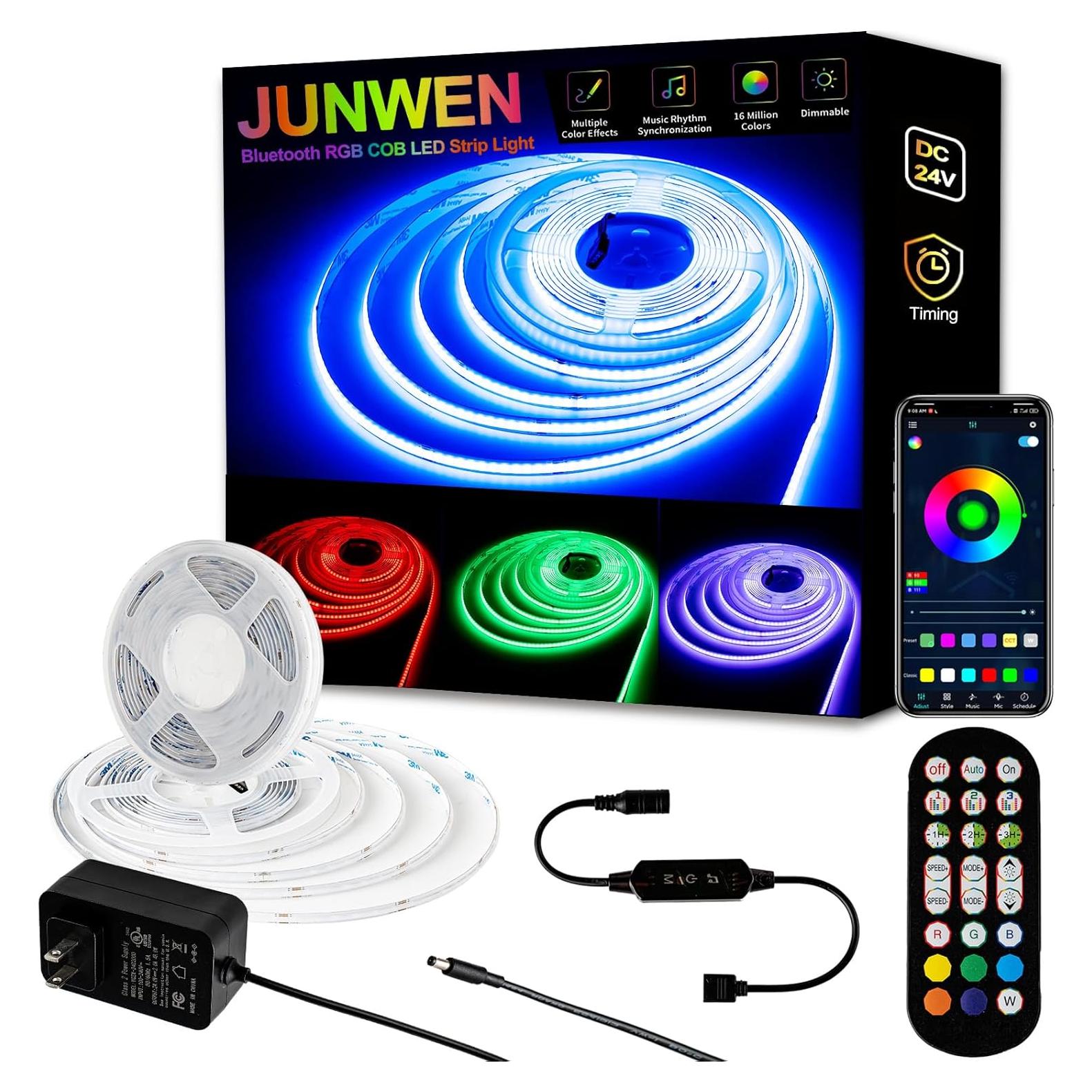 Tira de luz LED COB RGB 6m JUNWEN DC24V control app