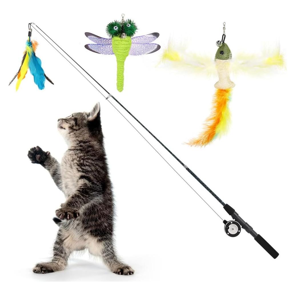 Juguete Interactivo para Gatos Pawaboo - Varita Telescópica con Plumas