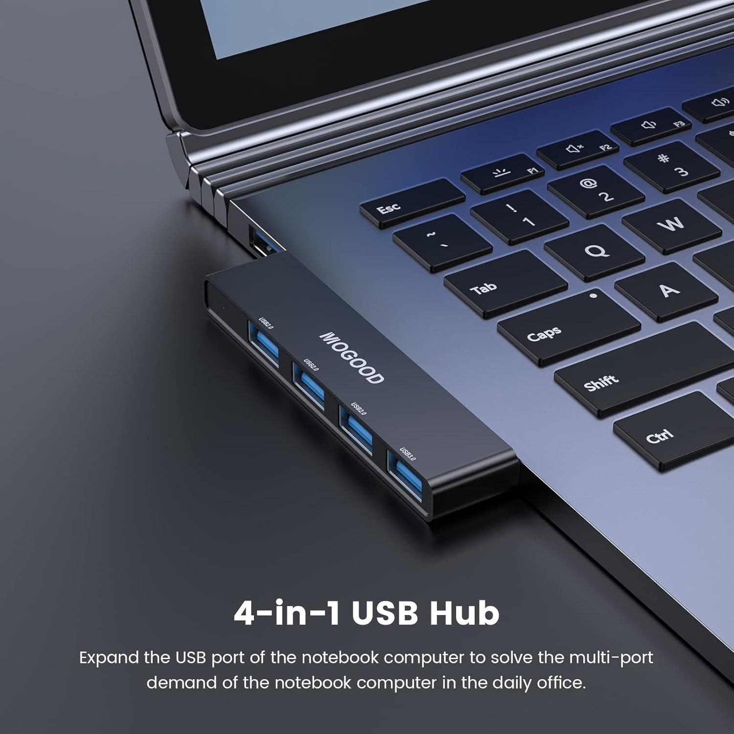 Hub USB 3.0 MOGOOD 4 Puertos Adaptador Multiport Negro