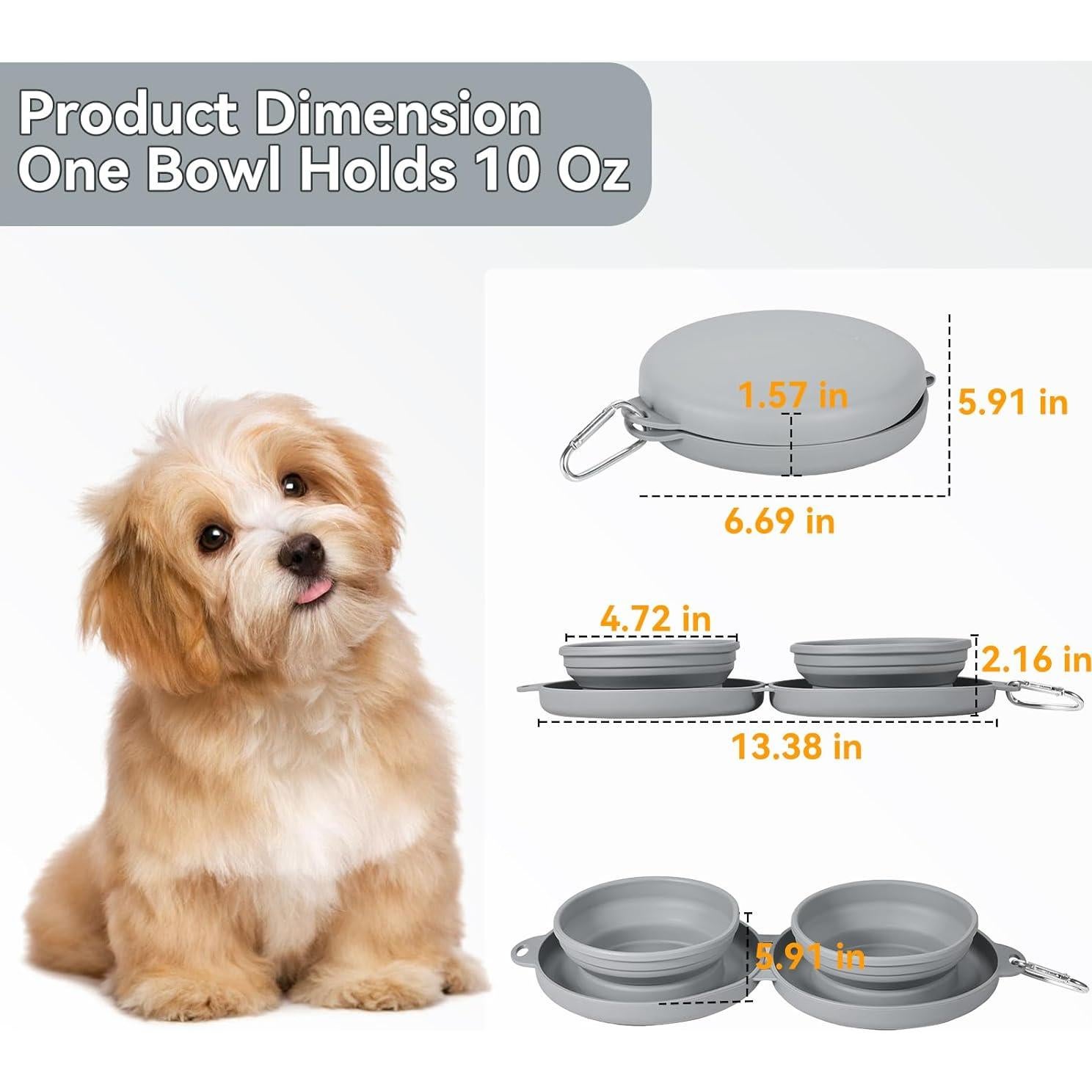 Cuenco Plegable 2 en 1 para Perros y Gatos Gris - 300ml