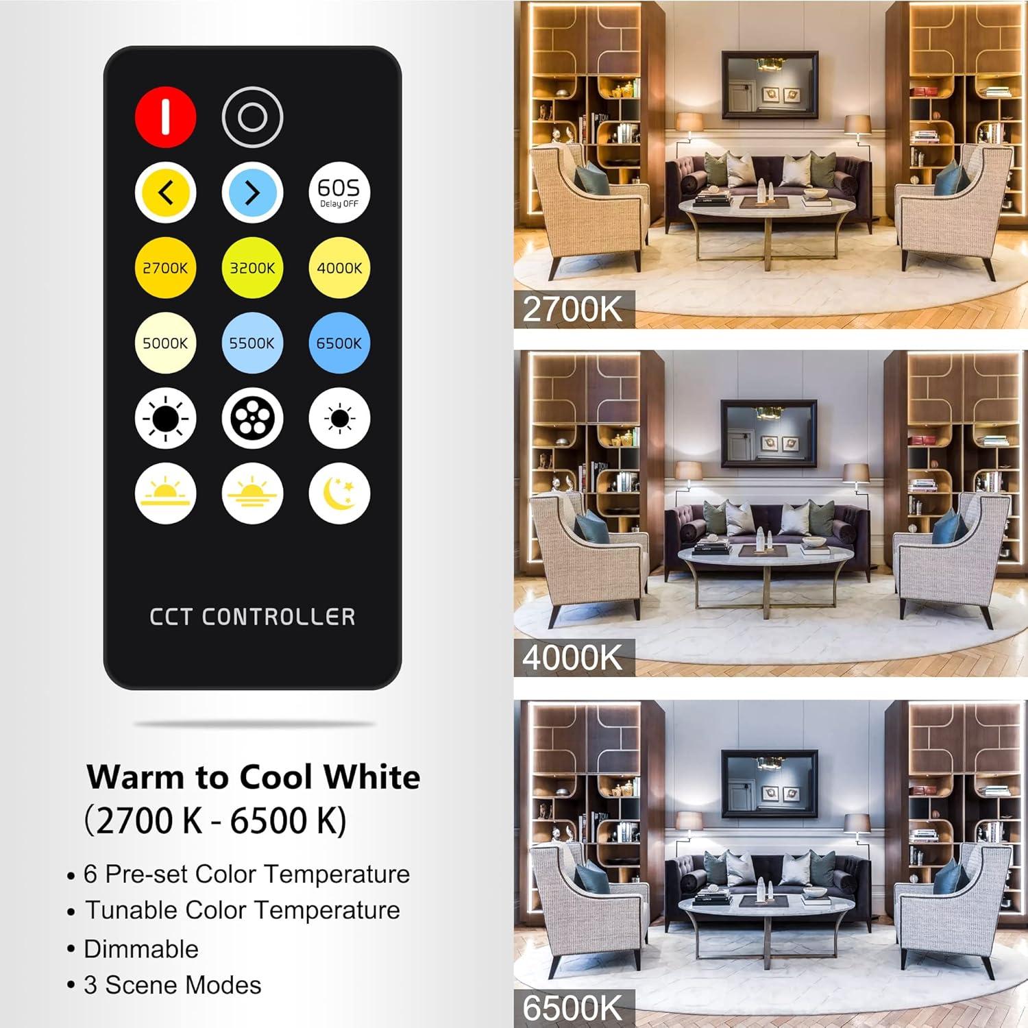 Tira de Luz LED COB Dimmable 2m AXMOTUT 2700K-6500K 24V