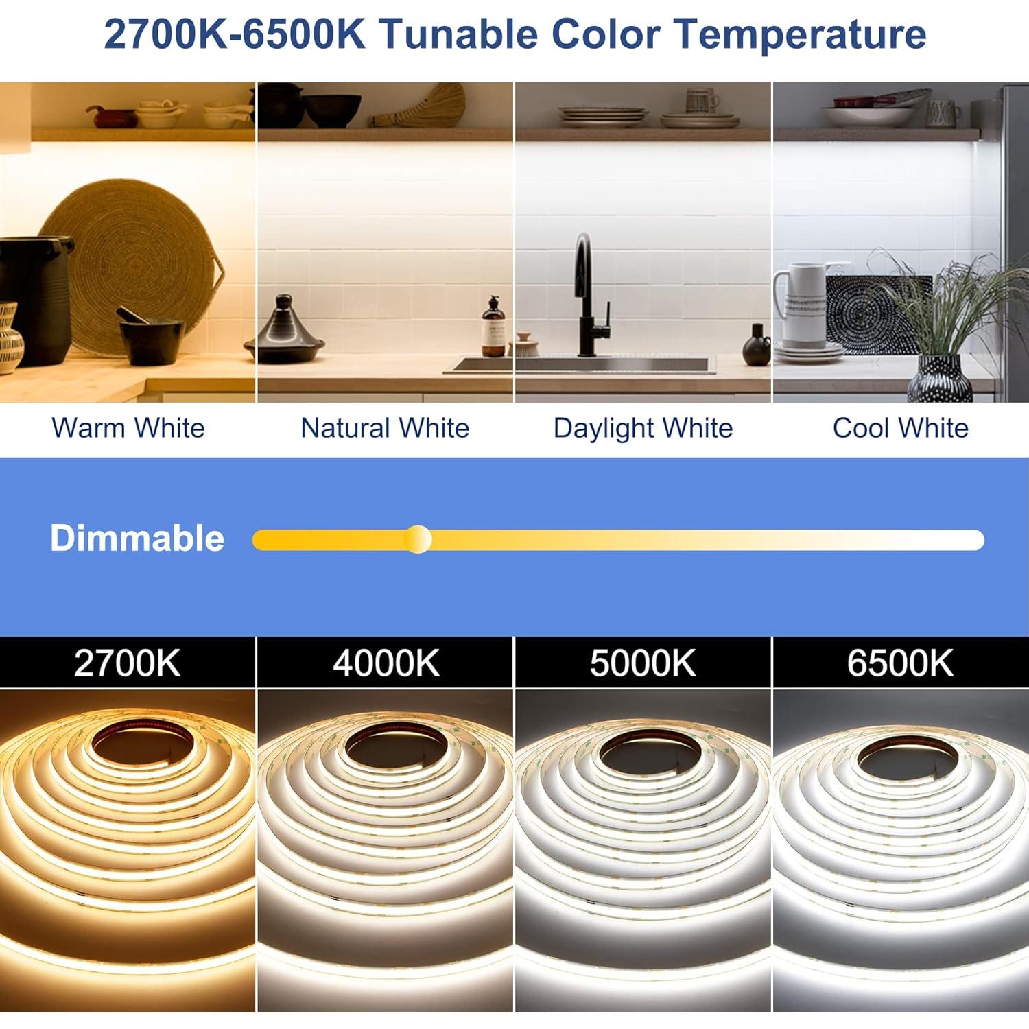 Tira de Luz LED COB Dimmable 2m AXMOTUT 2700K-6500K 24V