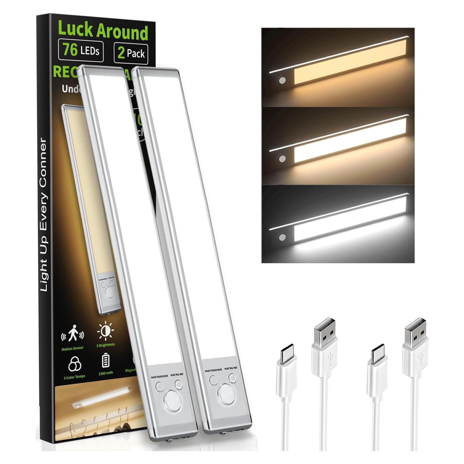 Luces Bajo Gabinete Luck Around, 2 Pzs, Sensor Movimiento, 76 LED