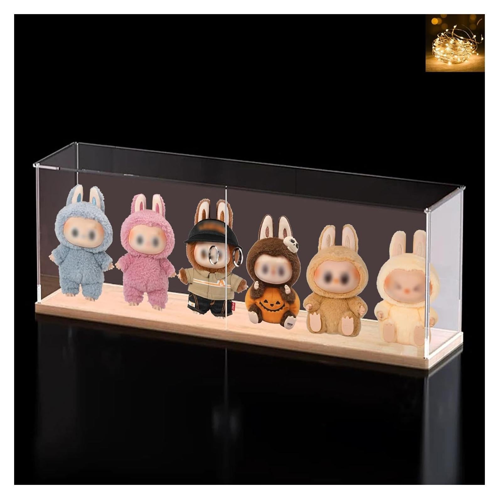 Caja de Exhibición Acrílica LABUBU 60x10x20cm con Base de Madera