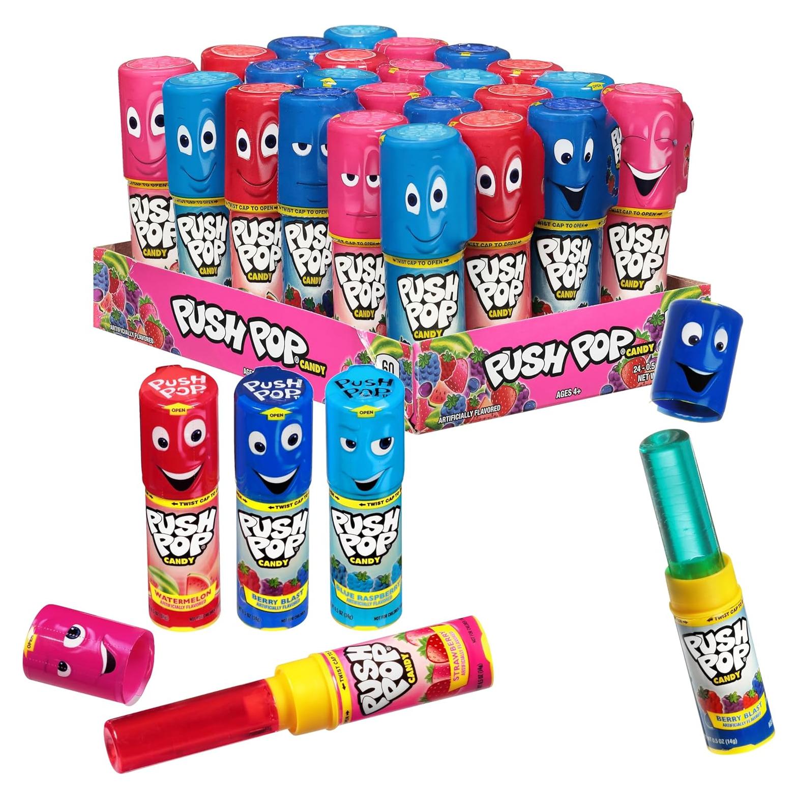 Paquete de 24 Caramelos Lollipop Push Pop a Granel - Sabores Variados