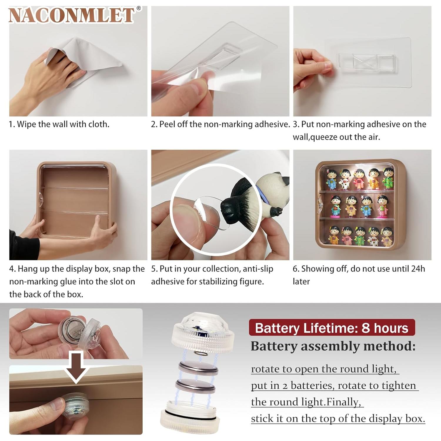 Caja de Exhibición LED Naconmlet 3 Niveles ABS para Figuras