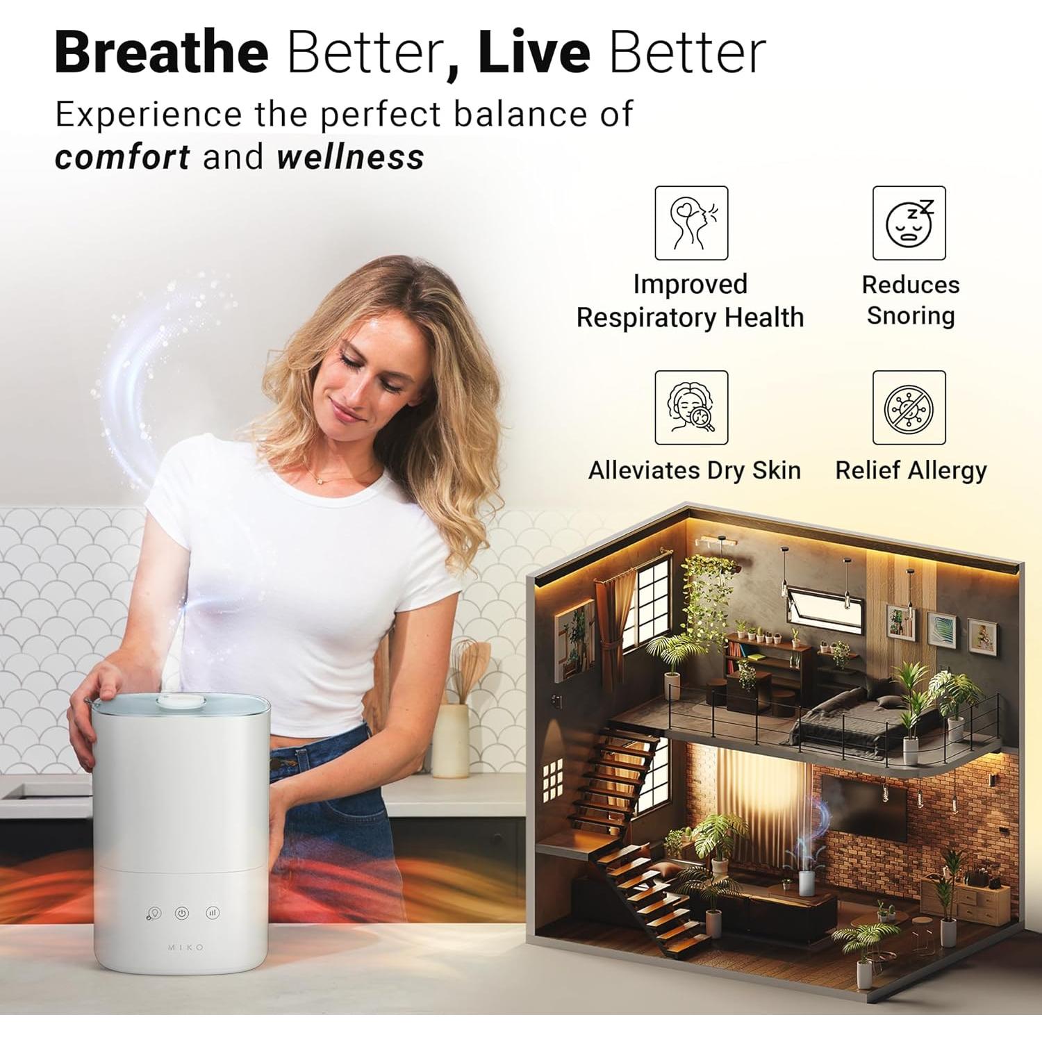 Humidificador Ultrasónico MIKO Breeze 3L para Habitaciones Grandes