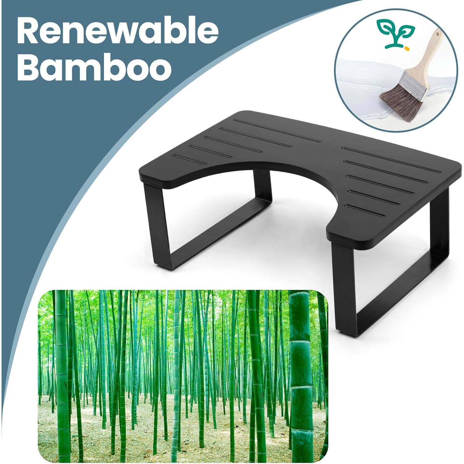 Taburete de Inodoro JOPSTDI de Bambú Antideslizante Negro