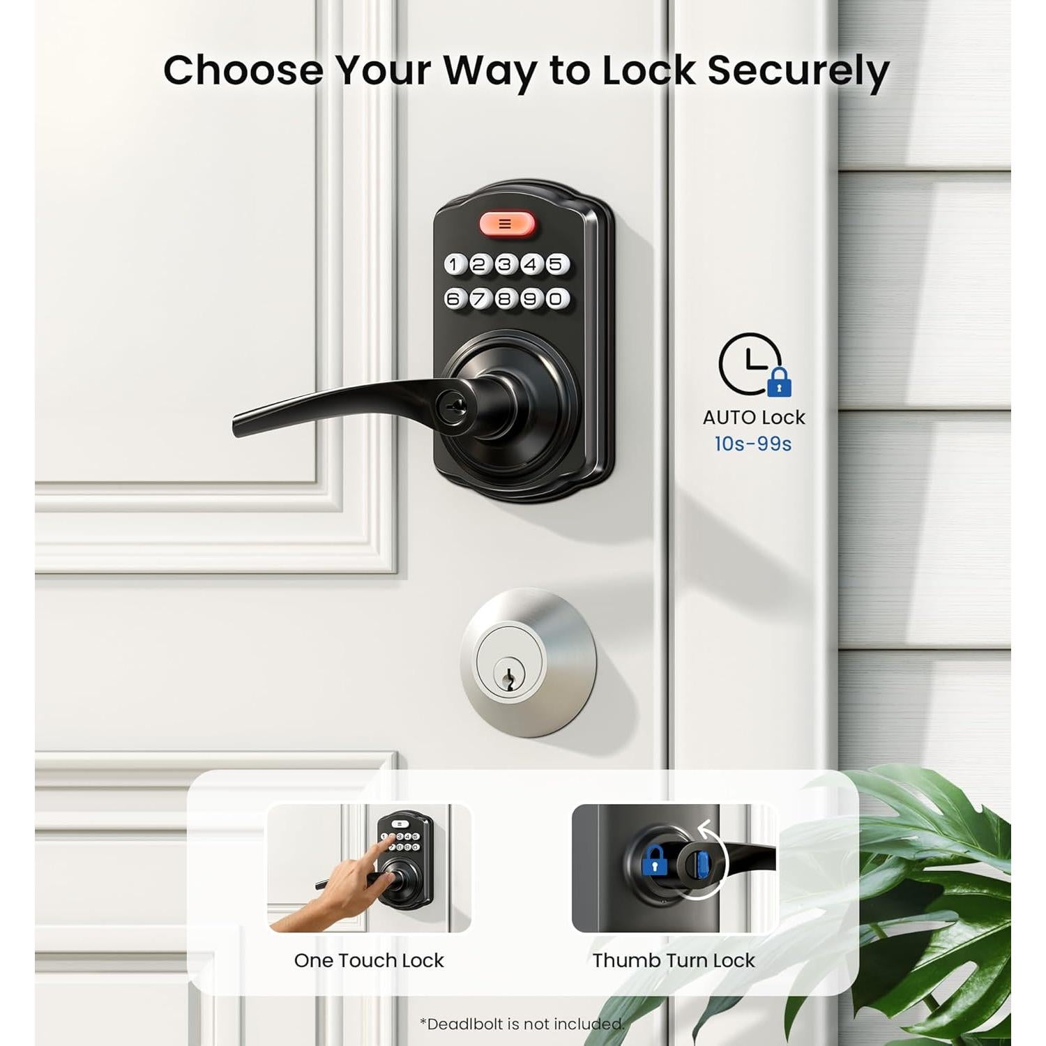 Cerradura Electrónica Veise con Teclado y Manija, Negro Mate