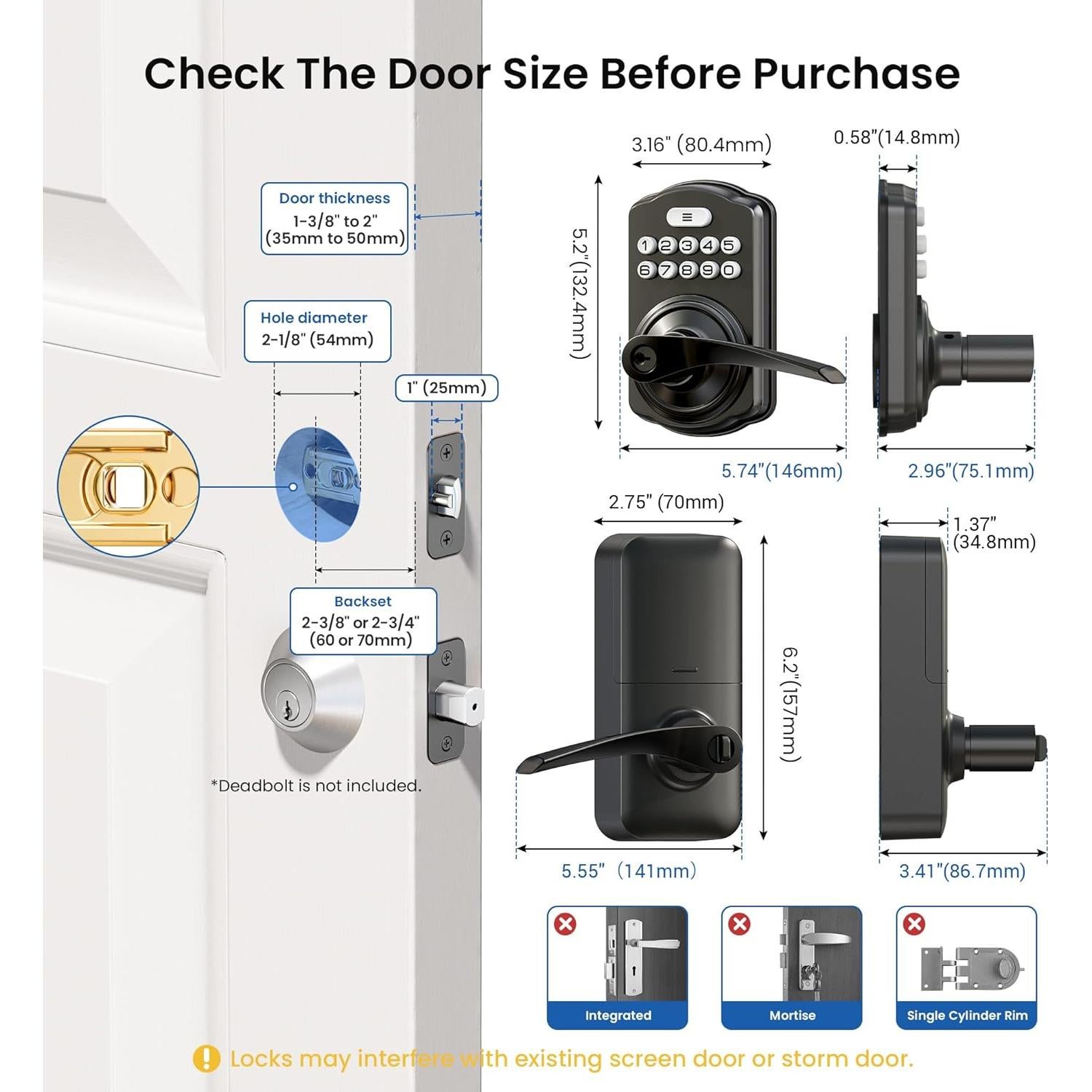 Cerradura Electrónica Veise con Teclado y Manija, Negro Mate