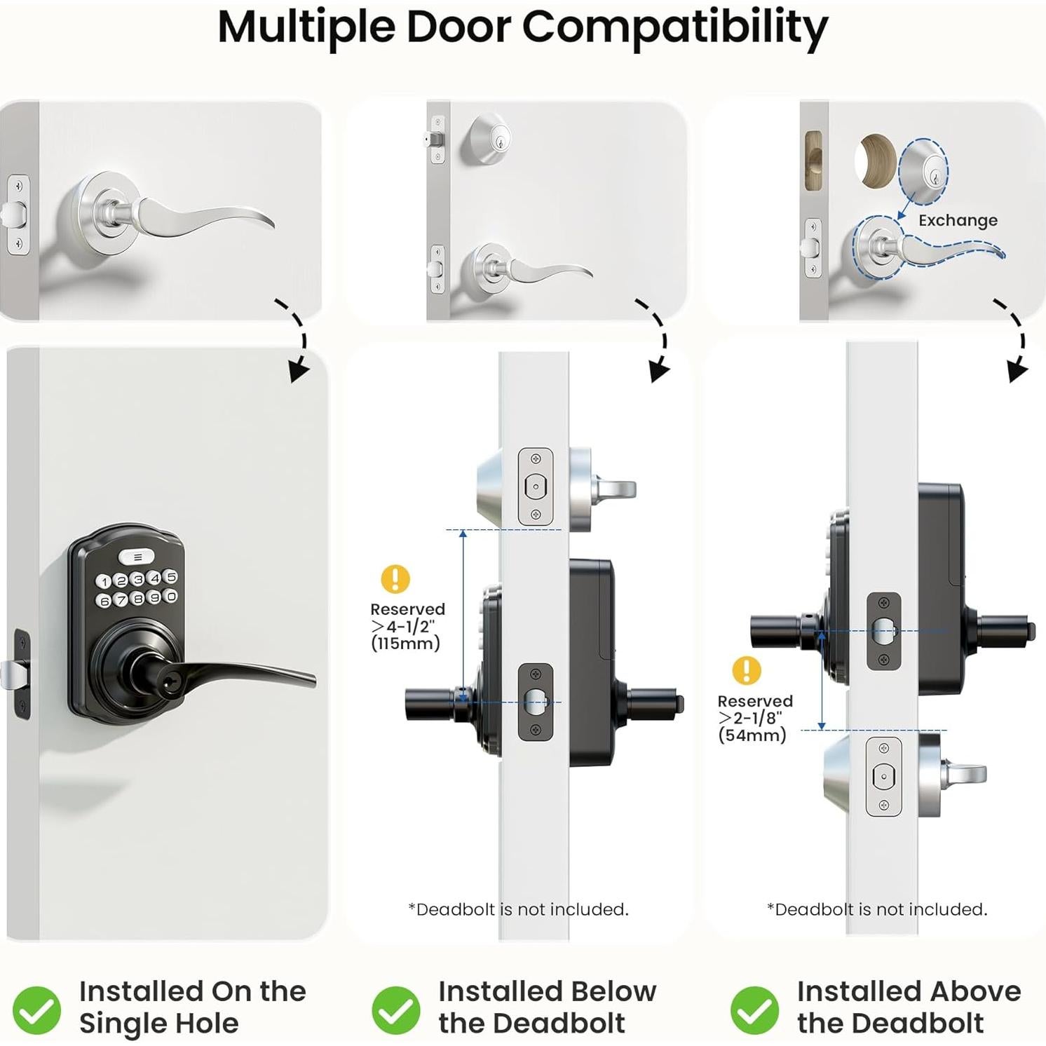 Cerradura Electrónica Veise con Teclado y Manija, Negro Mate