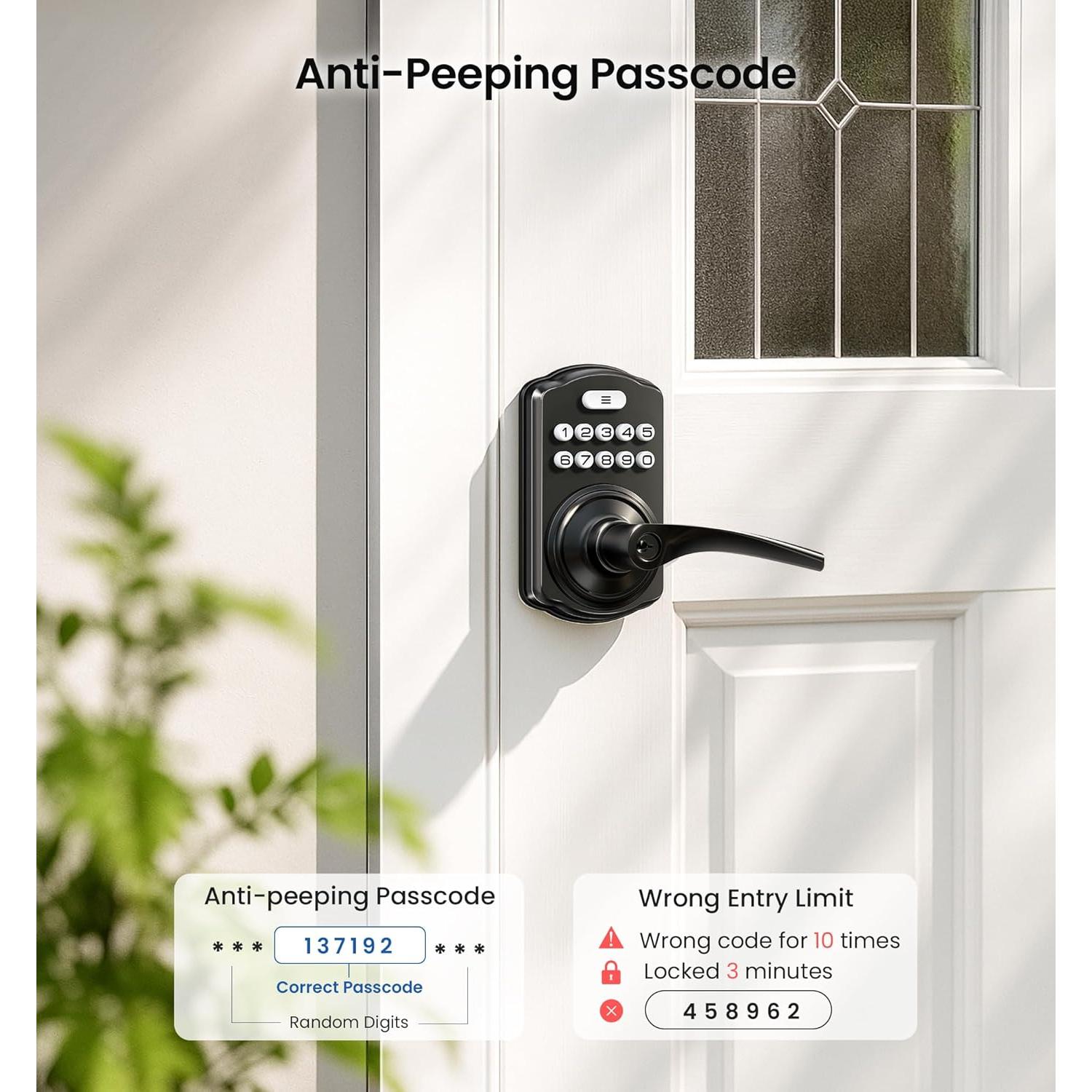 Cerradura Electrónica Veise con Teclado y Manija, Negro Mate