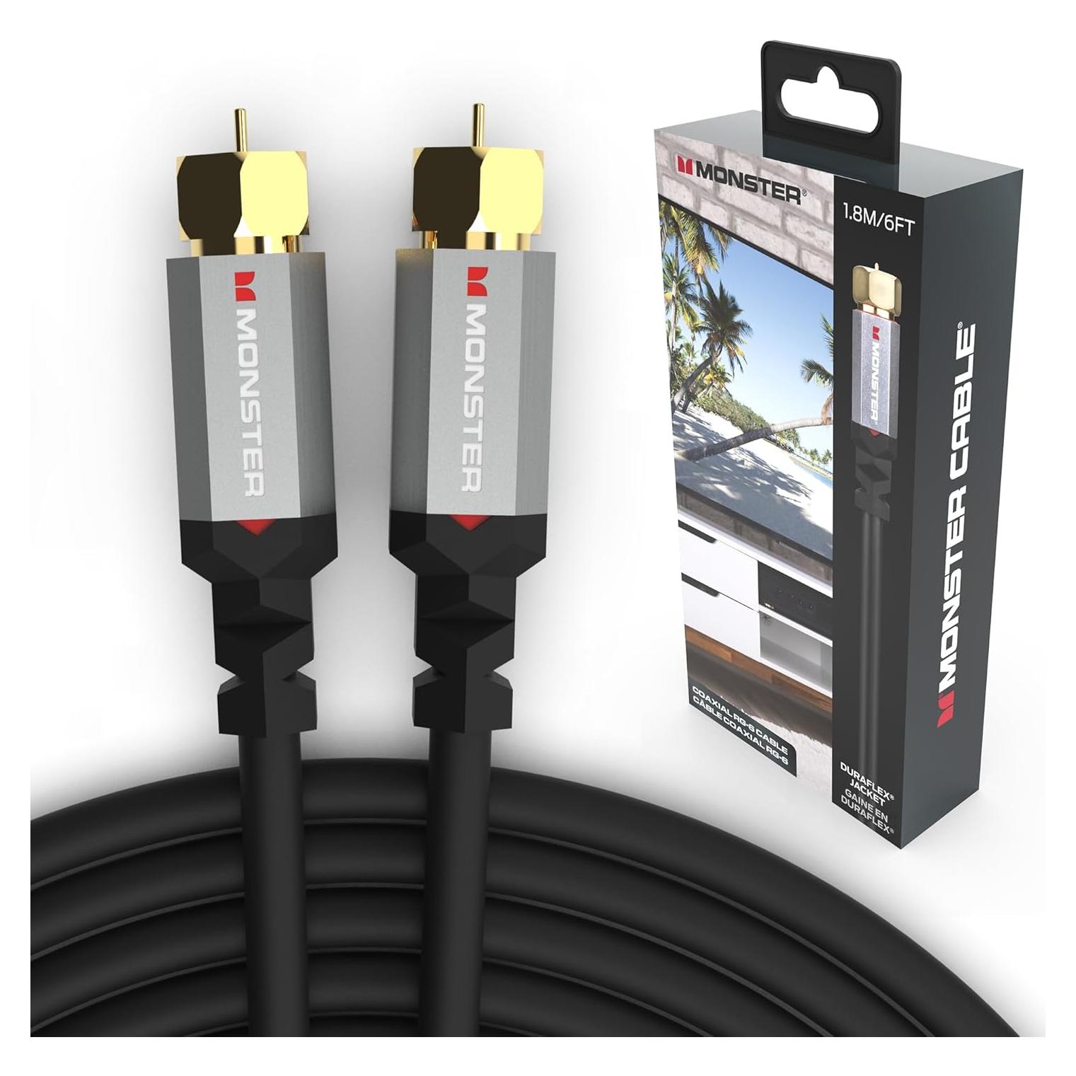 Cable Coaxial Monster Essentials RG-6 1.83m con Conector F-Pin