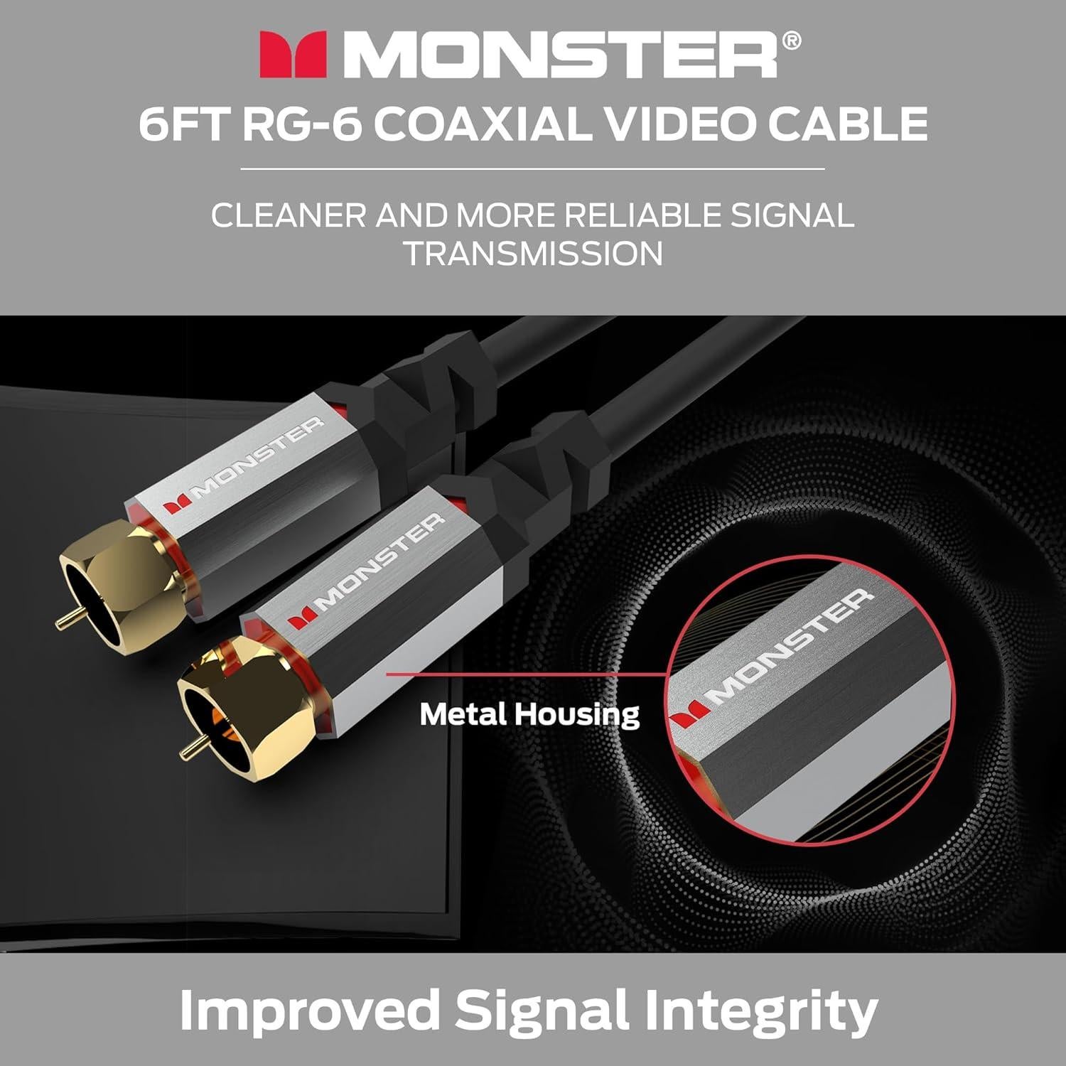 Cable Coaxial Monster Essentials RG-6 1.83m con Conector F-Pin
