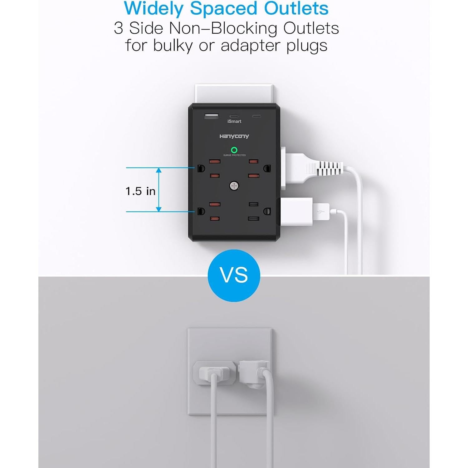 Regleta Extensora HANYCONY 8 Salidas + 3 USB C, 900J