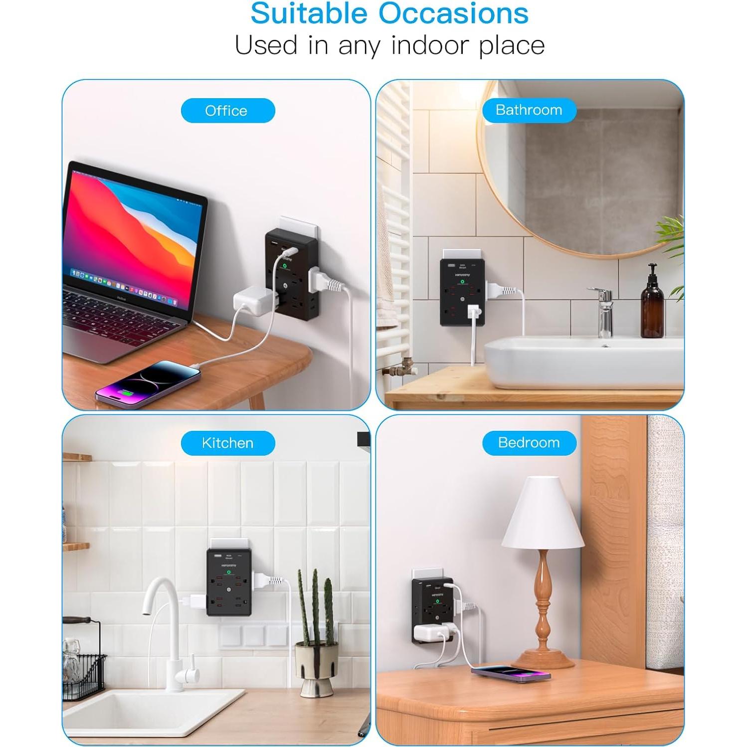 Regleta Extensora HANYCONY 8 Salidas + 3 USB C, 900J