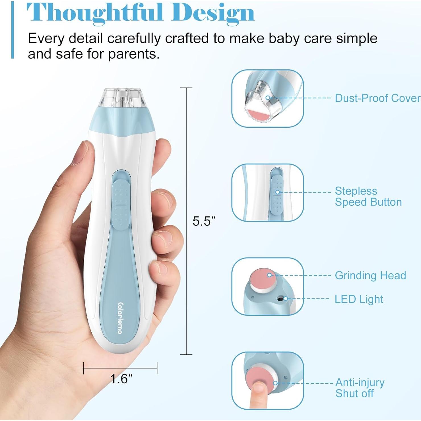 Afilador de Uñas Eléctrico Colarlemo 15 en 1 USB-C Azul