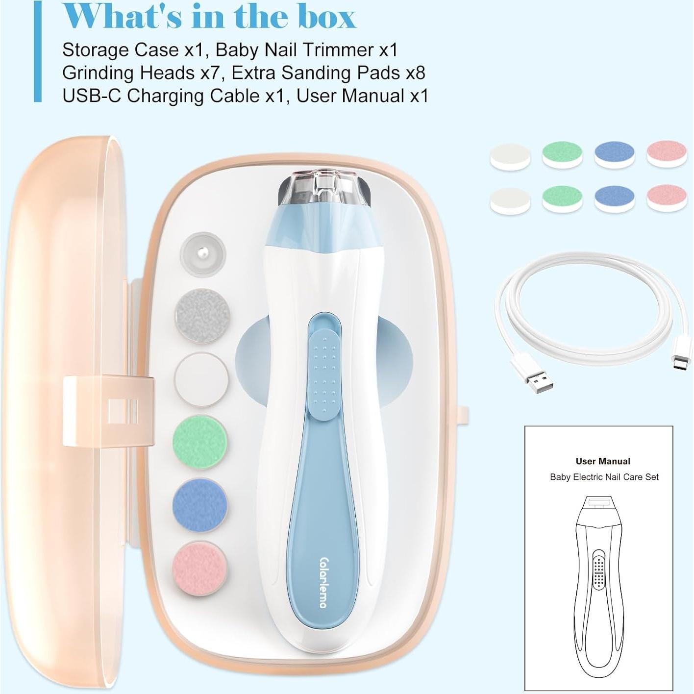 Afilador de Uñas Eléctrico Colarlemo 15 en 1 USB-C Azul
