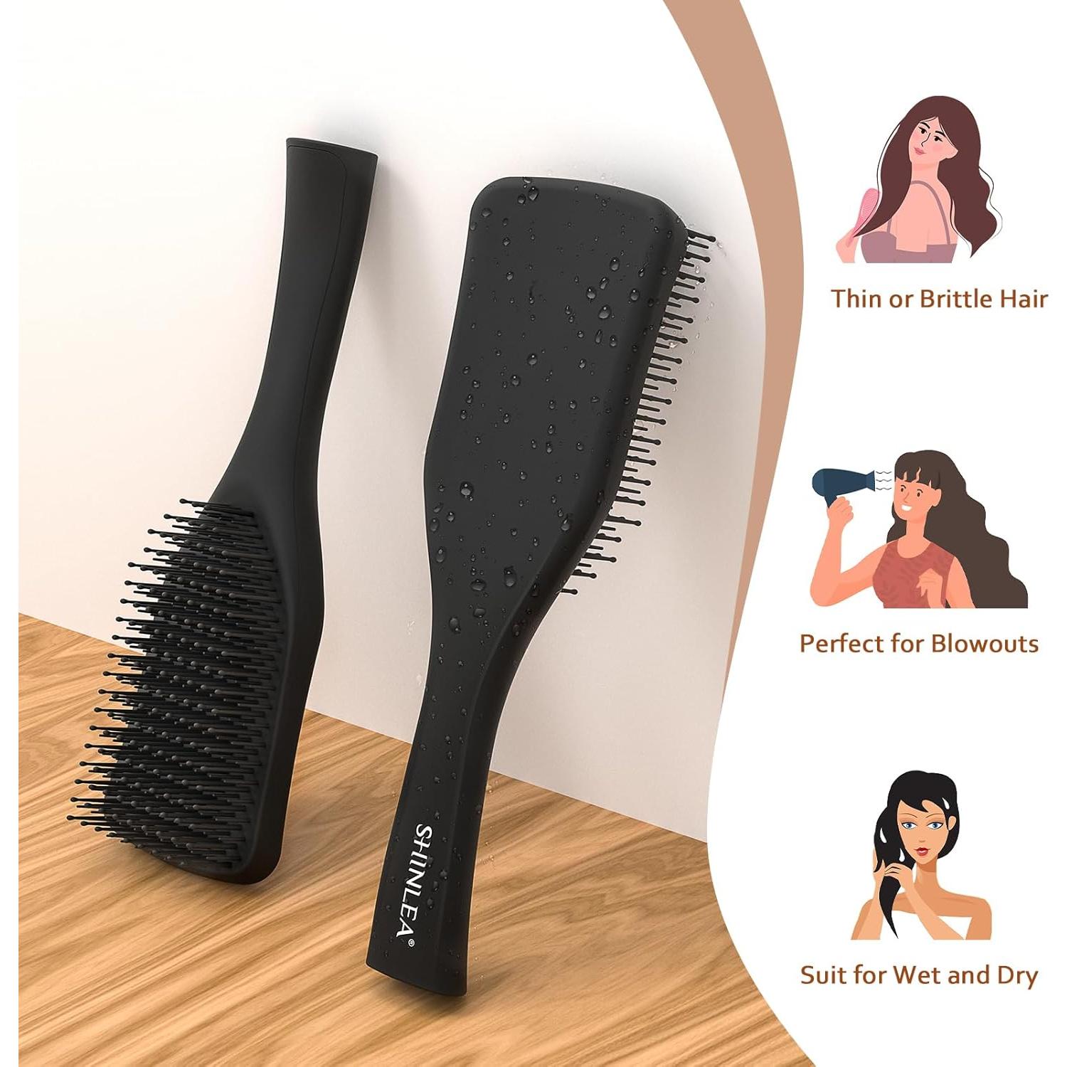Cepillo Desenredante SHINLEA Negro para Cabello Húmedo y Seco