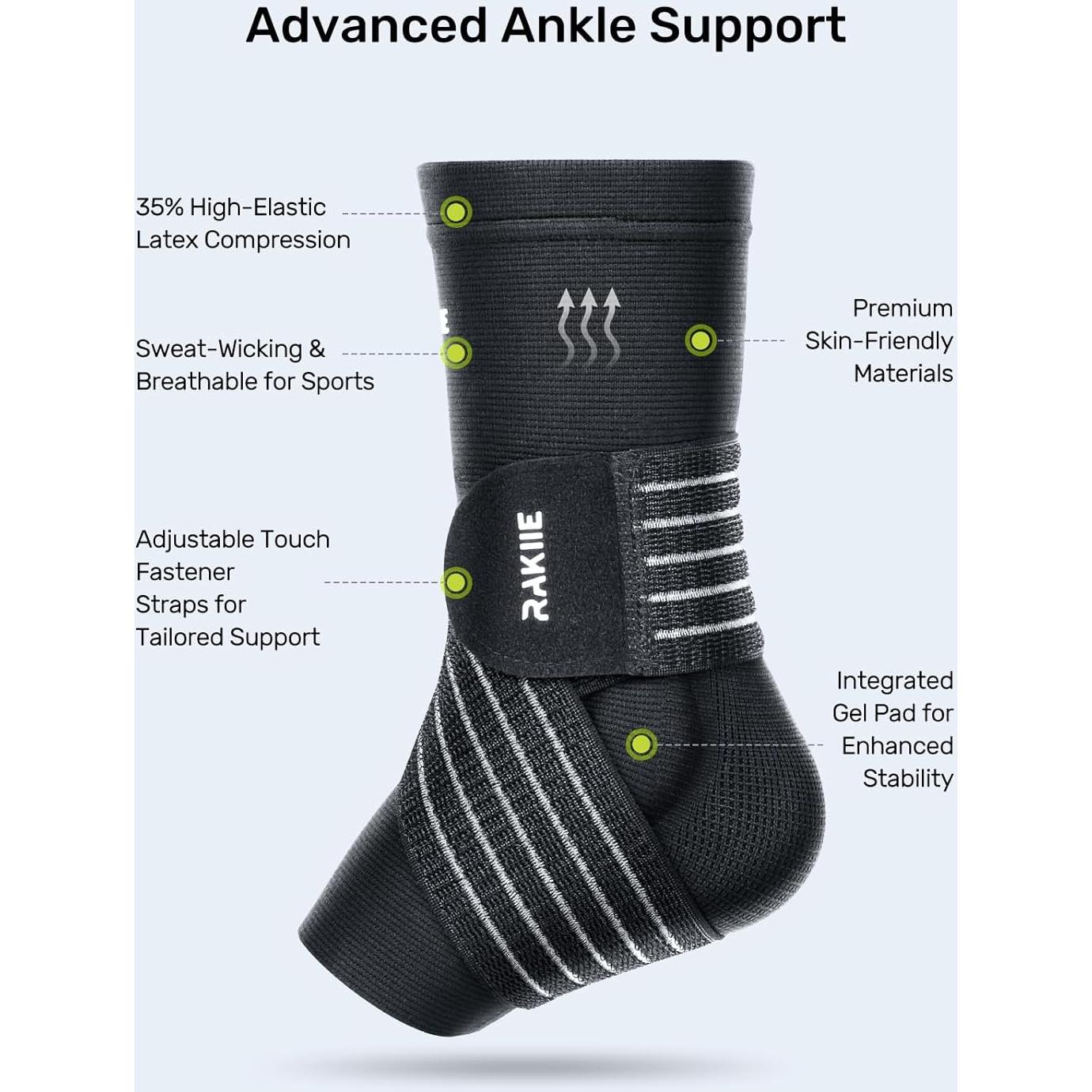 Soporte de Tobillo Rakiie con Almohadilla de Silicona, Negro S