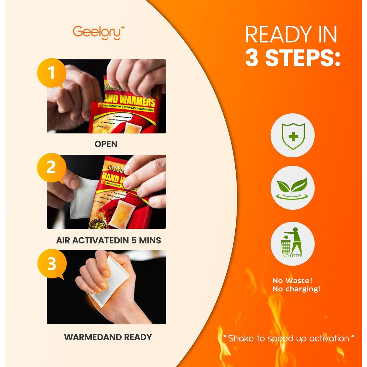 Calentadores de Manos Desechables GEELGRY 90 Pcs Duraderos 12h