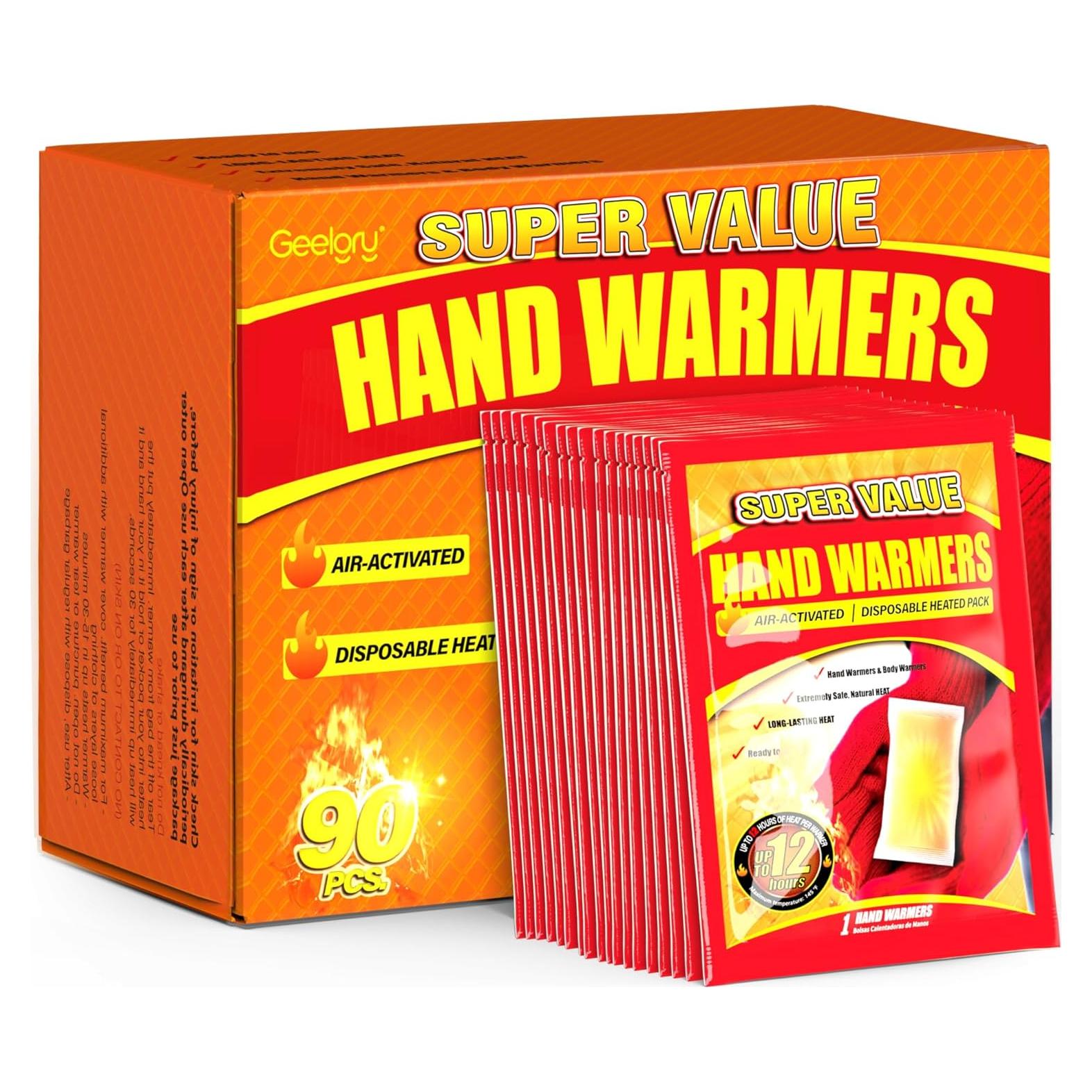 Calentadores de Manos Desechables GEELGRY 90 Pcs, Calor 12 Horas