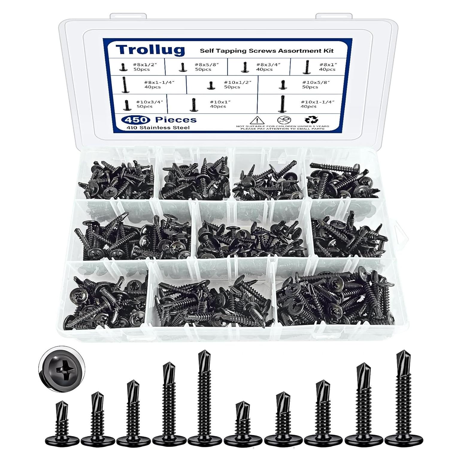 Kit 450 Tornillos Autoperforantes Acero Inoxidable 410 Negro