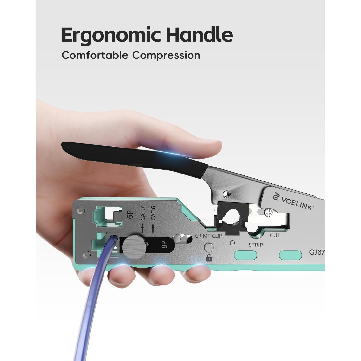 Crimpadora RJ45 VCELINK Ajustable para CAT5/CAT6/CAT7 Verde