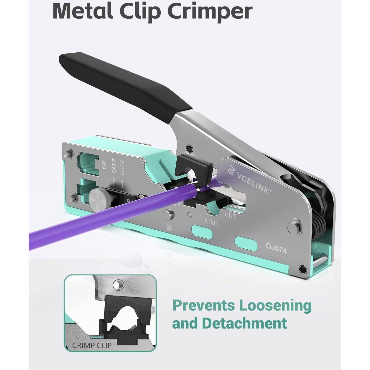 Crimpadora RJ45 VCELINK Ajustable para CAT5/CAT6/CAT7 Verde