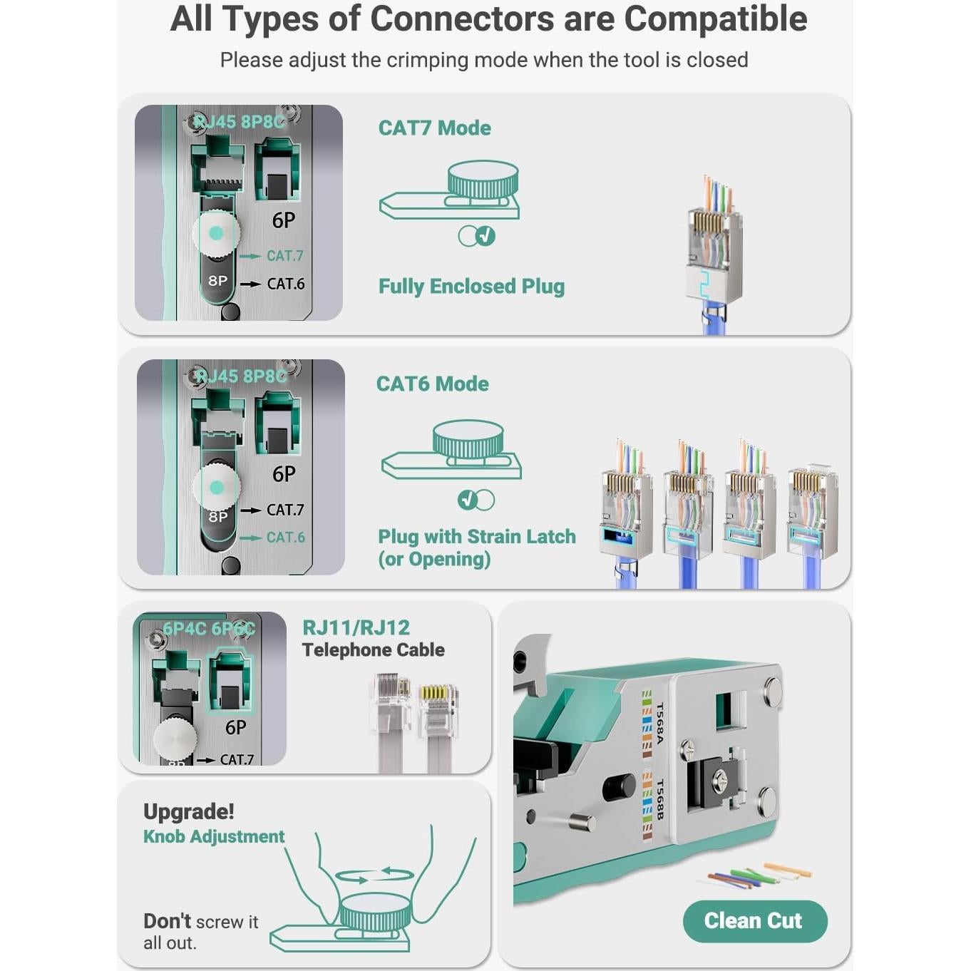 Crimpadora RJ45 VCELINK Ajustable para CAT5/CAT6/CAT7 Verde