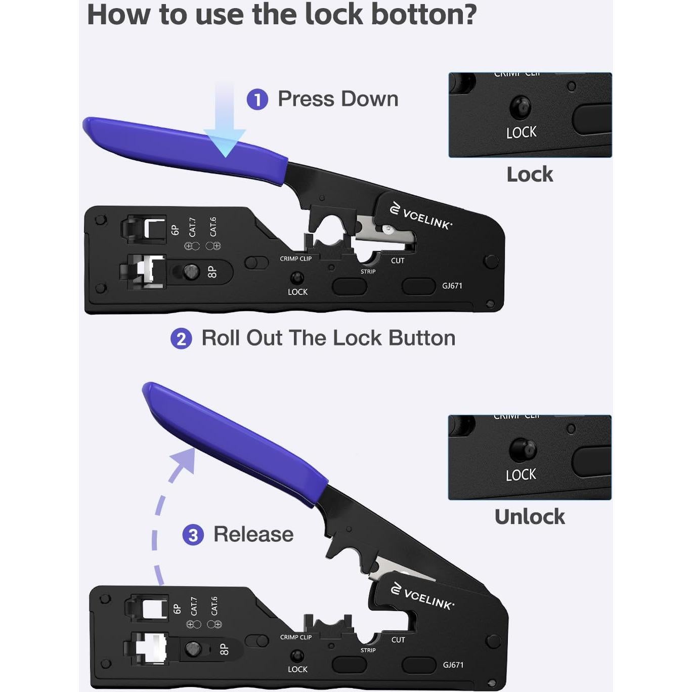 Crimpadora RJ45 VCELINK Todo en Uno para Conectores CAT5e a CAT7