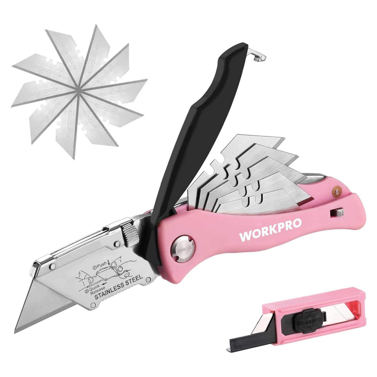 Cuchillo Utilitario Plegable WORKPRO Rosa con 15 Cuchillas