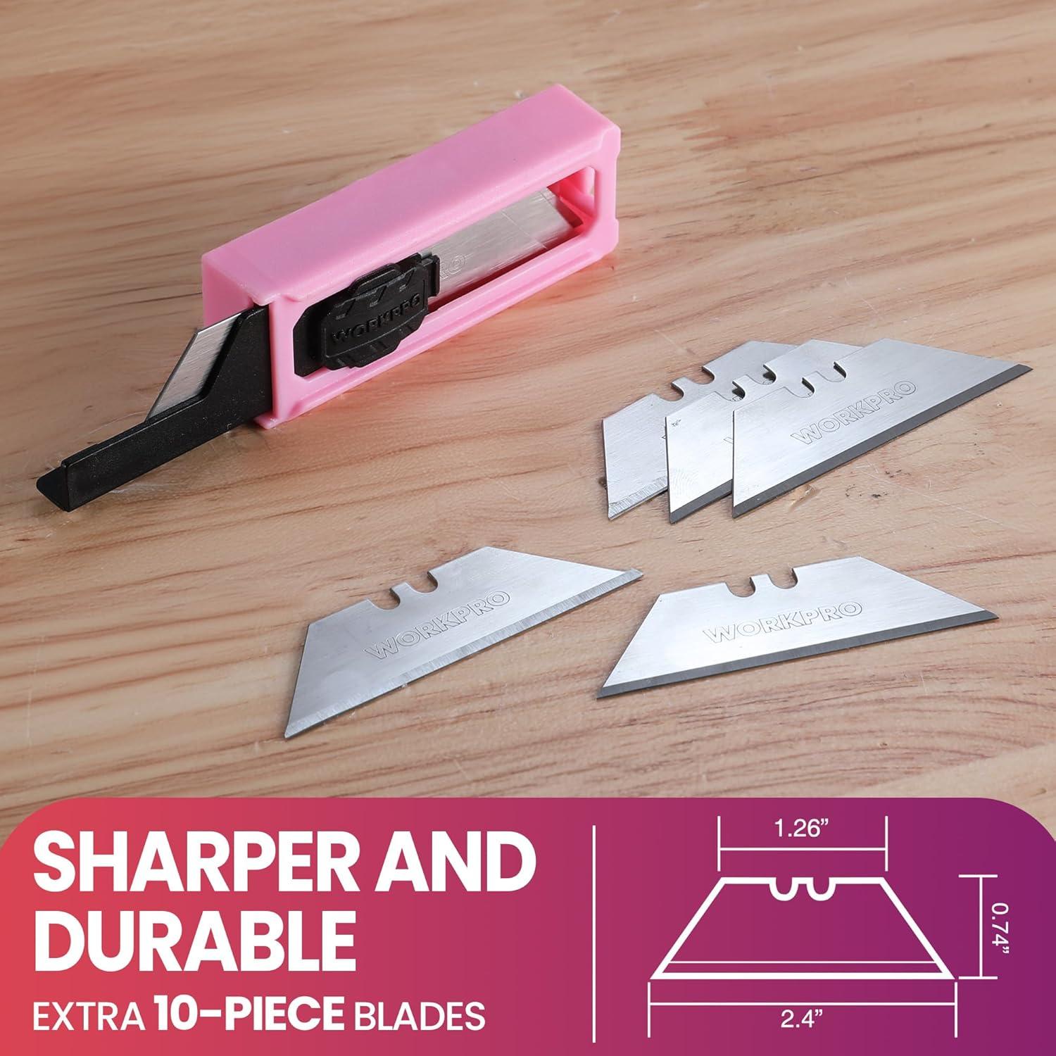 Cuchillo Utilitario Plegable WORKPRO Rosa con 15 Cuchillas