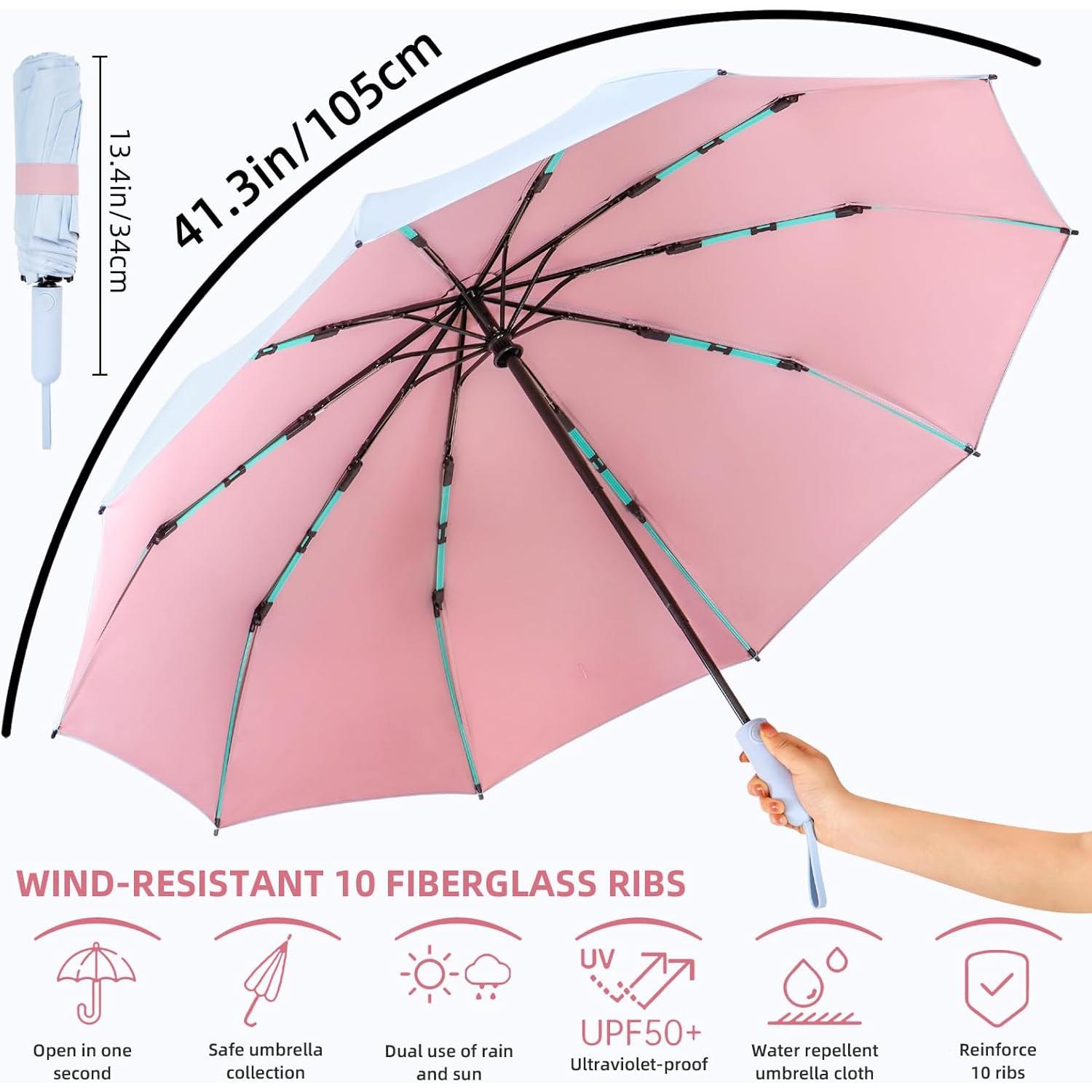 Paraguas Plegable Anti-UV Azul Cielo Compacto Automático