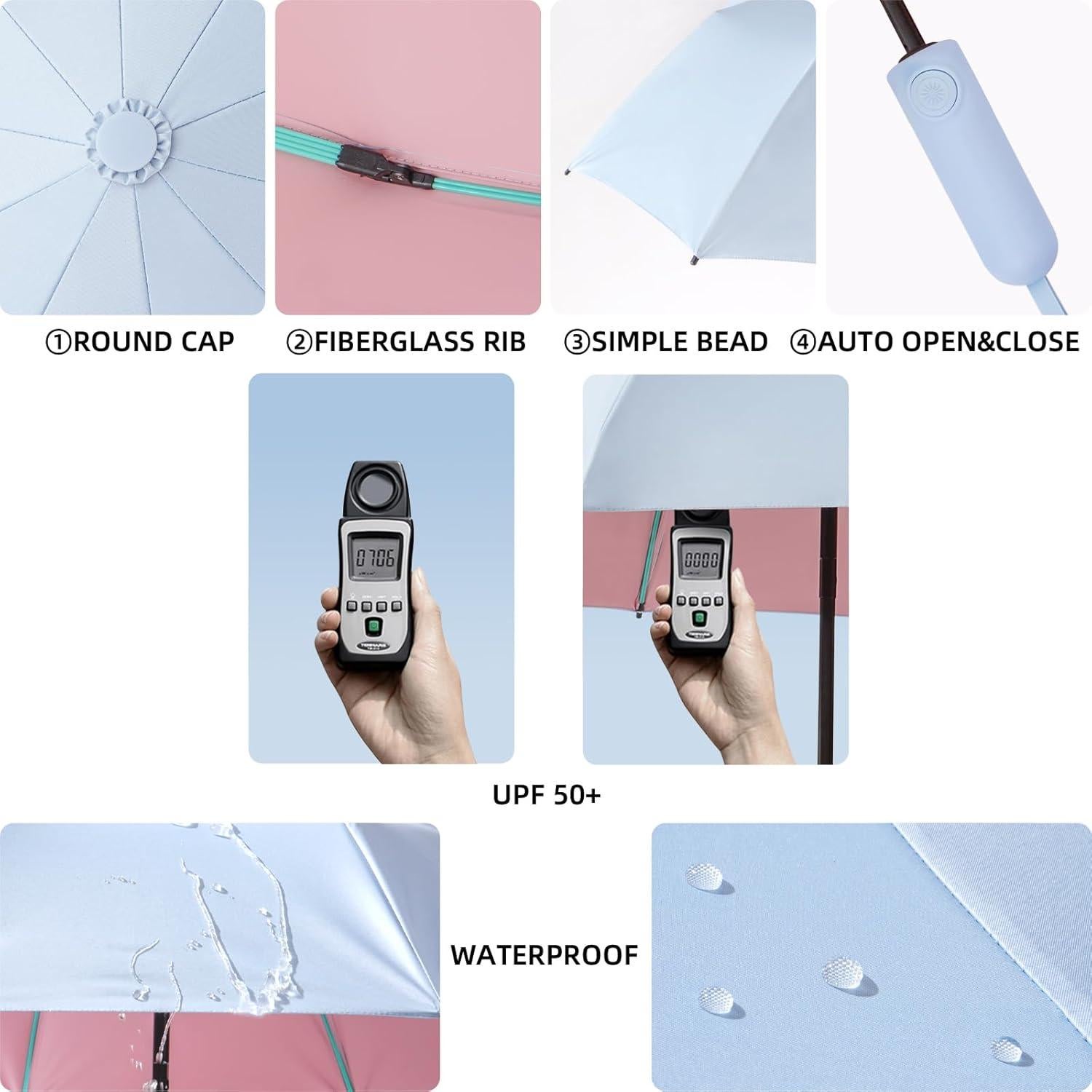 Paraguas Plegable Anti-UV Azul Cielo Compacto Automático