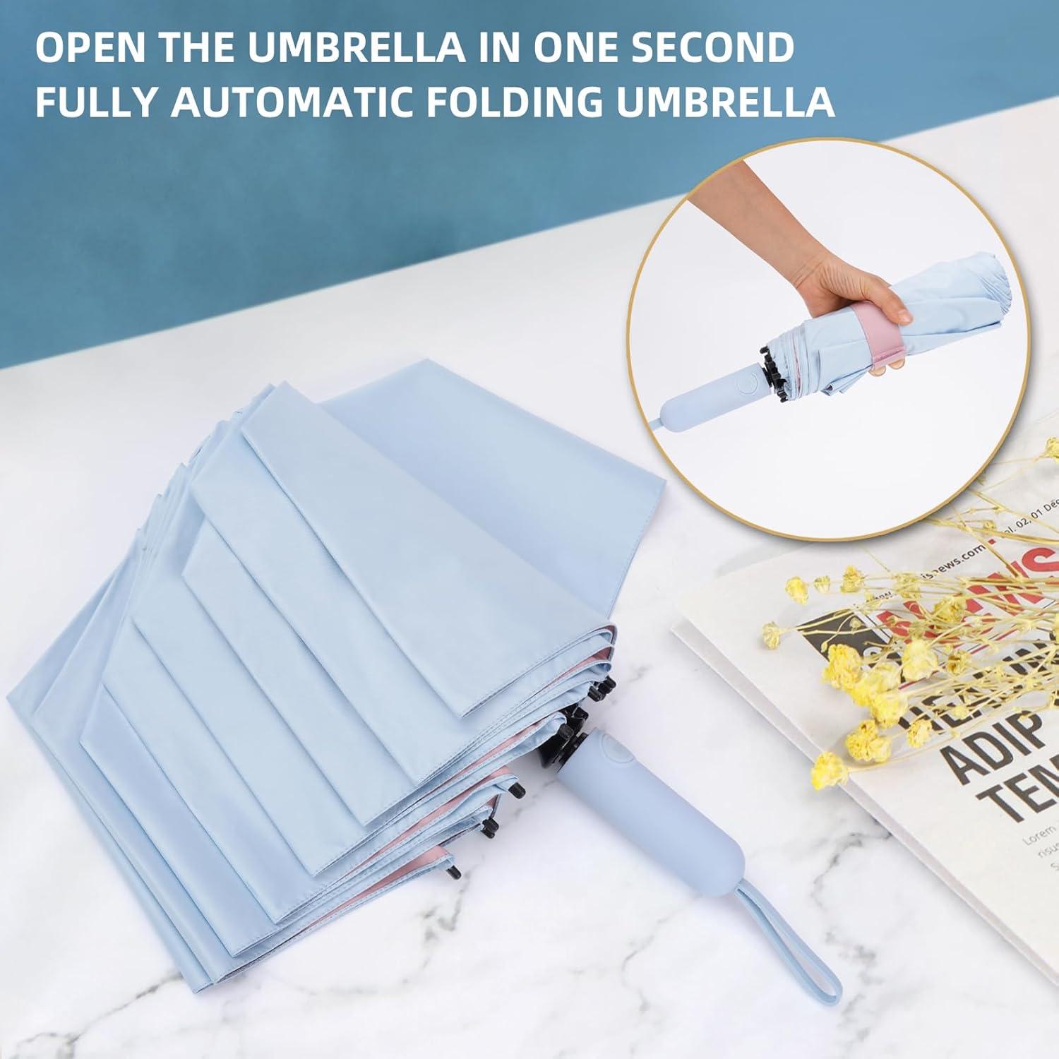 Paraguas Plegable Anti-UV Azul Cielo Compacto Automático